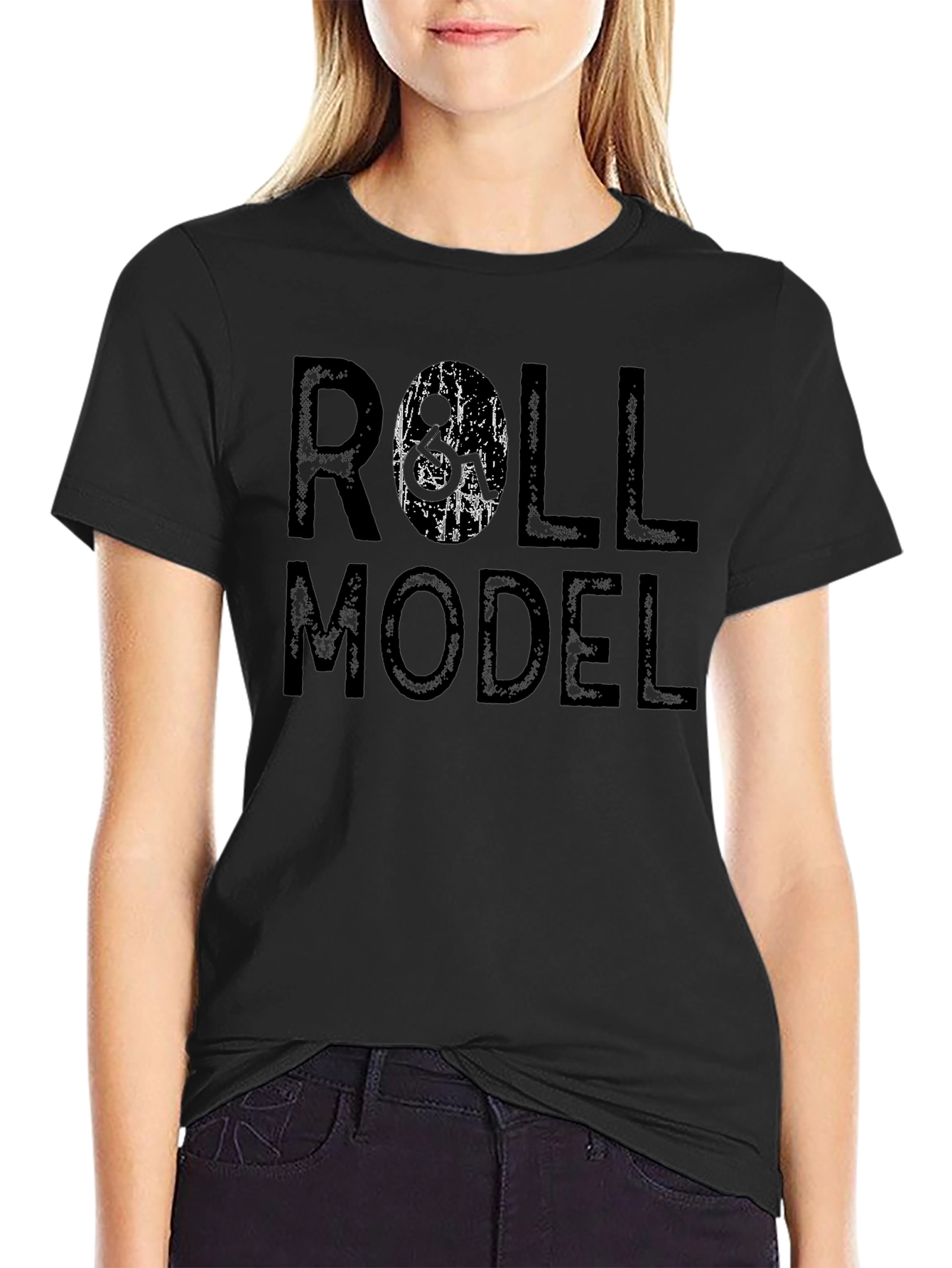 Roll Model Graphic Print Black T-Shirt