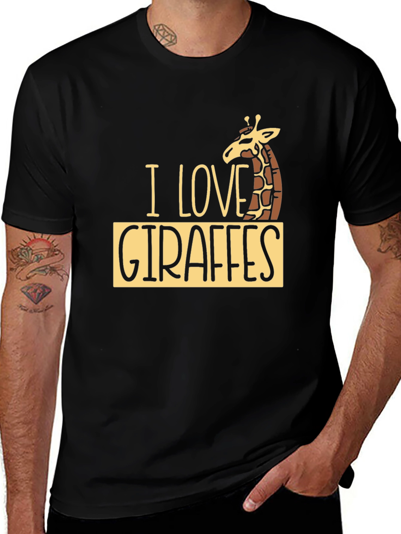 I Love Giraffes Black T-Shirt