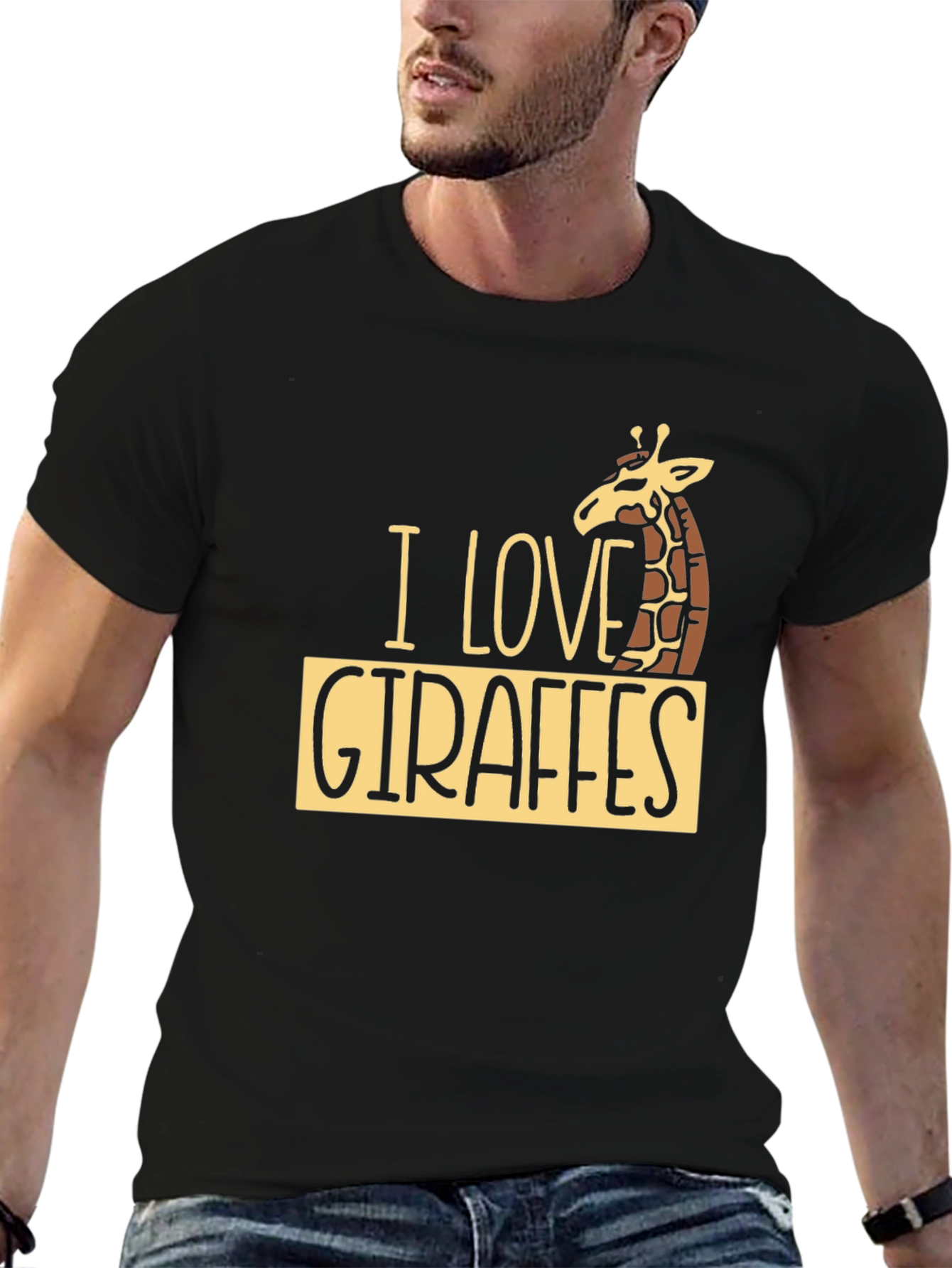 I Love Giraffes Black T-Shirt