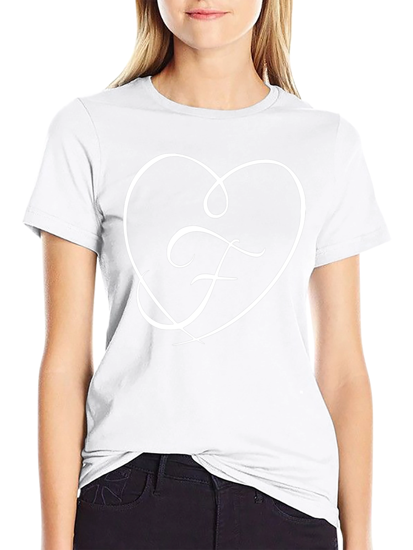 Heart & Initial F Black T-Shirt