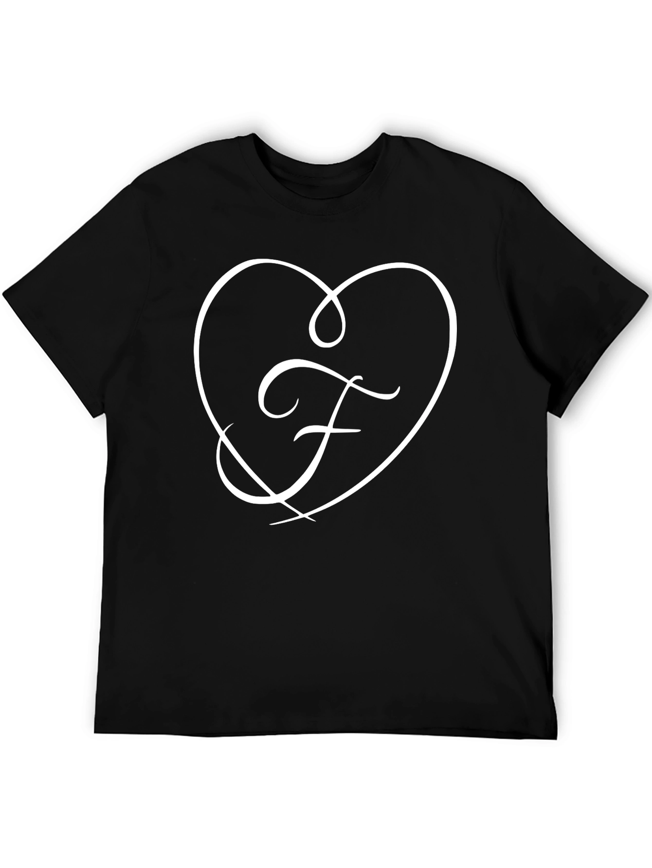 Heart & Initial F Black T-Shirt
