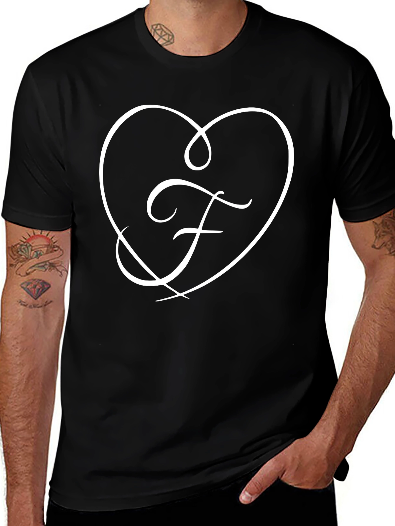 Heart & Initial F Black T-Shirt