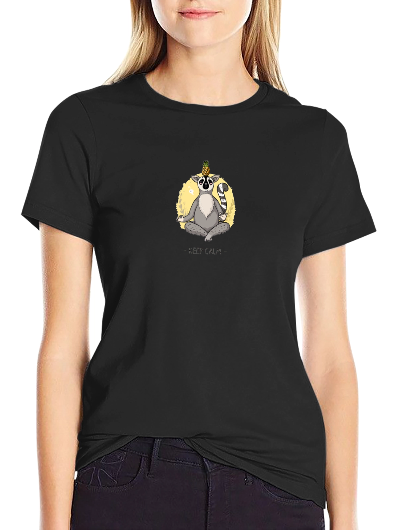 Zen Lemur Black T-Shirt: Meditating Animal Graphic Tee
