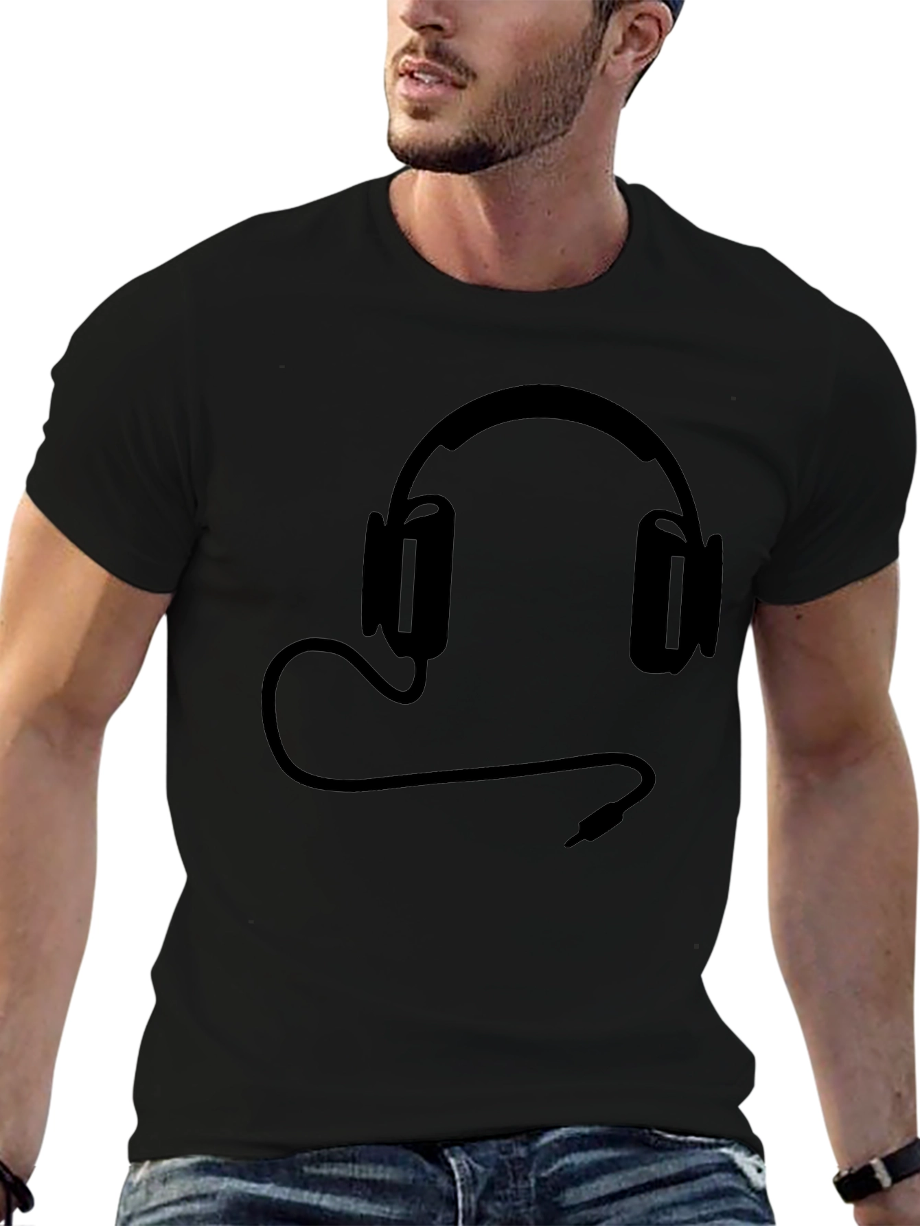 Black T-Shirt with Headphone Graphic