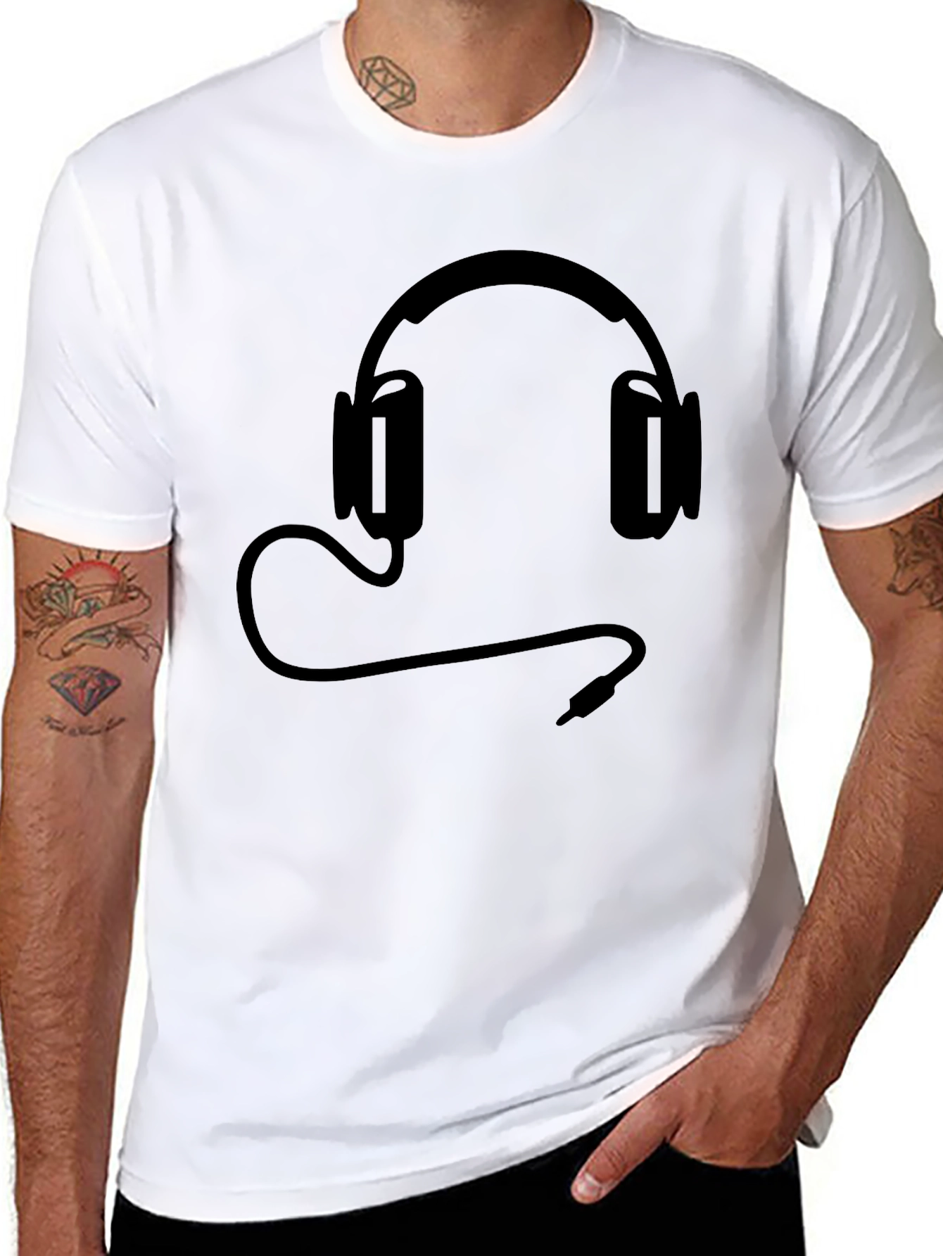 Black T-Shirt with Headphone Graphic