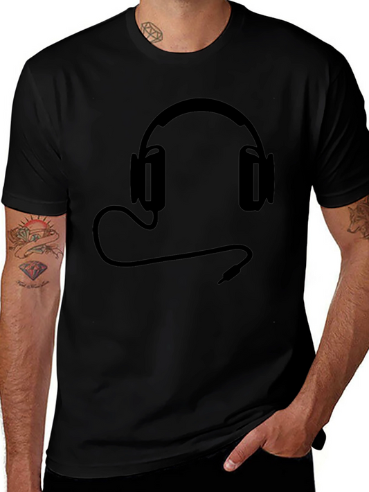 Black T-Shirt with Headphone Graphic