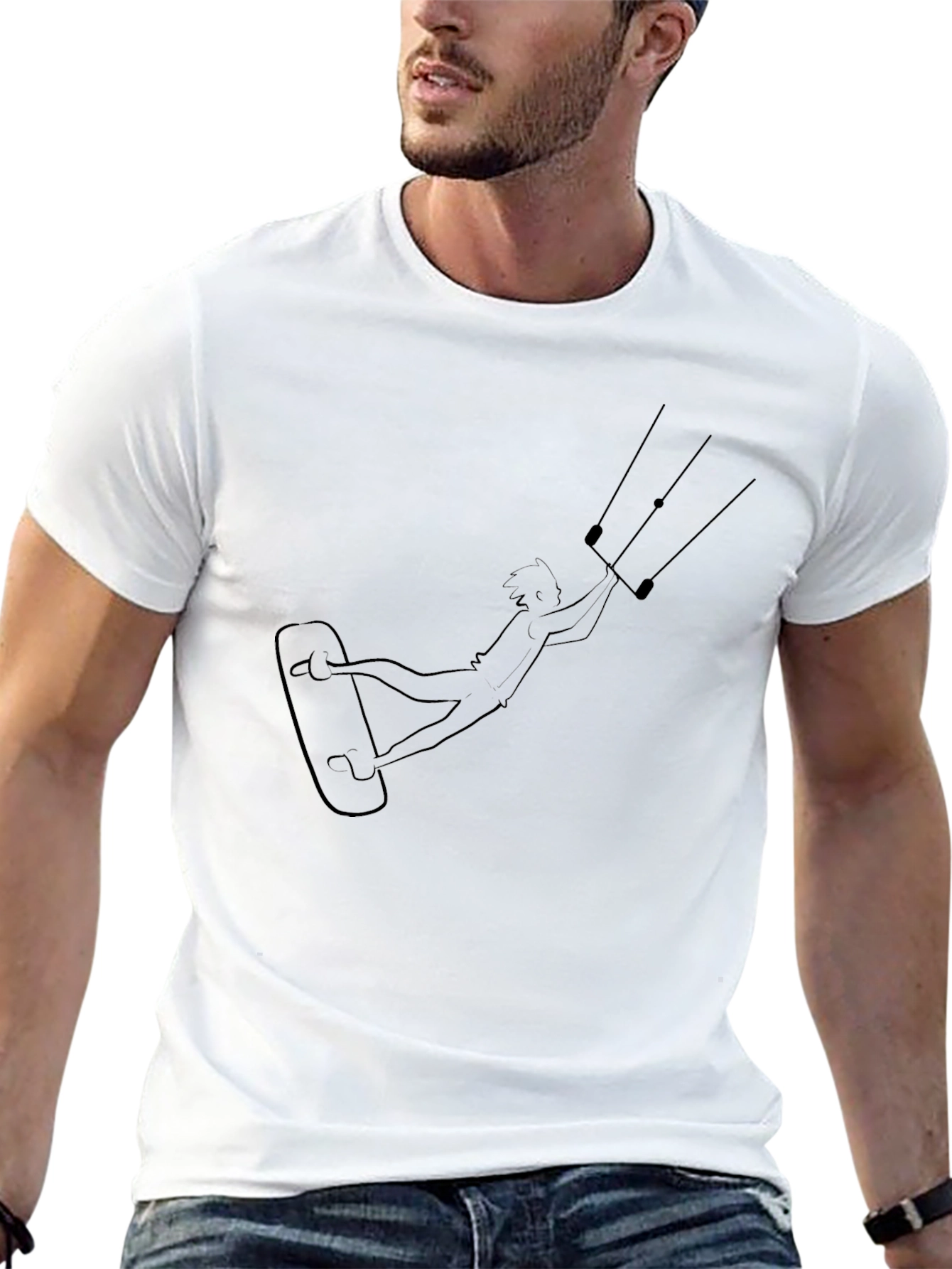 Kitesurfing Graphic Tee - Black Cotton T-Shirt