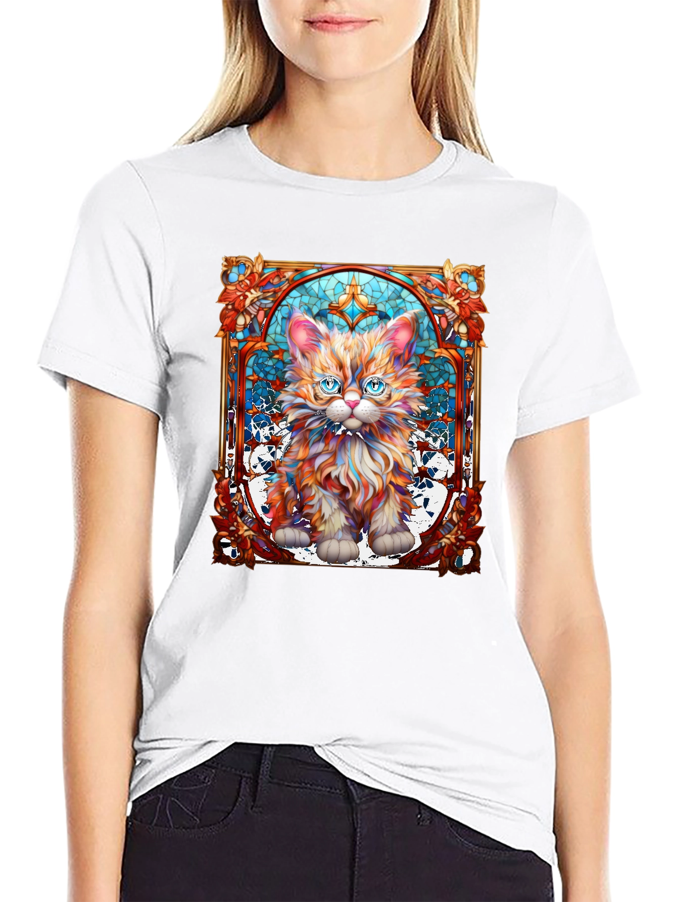 Stained Glass Cat Graphic Tee