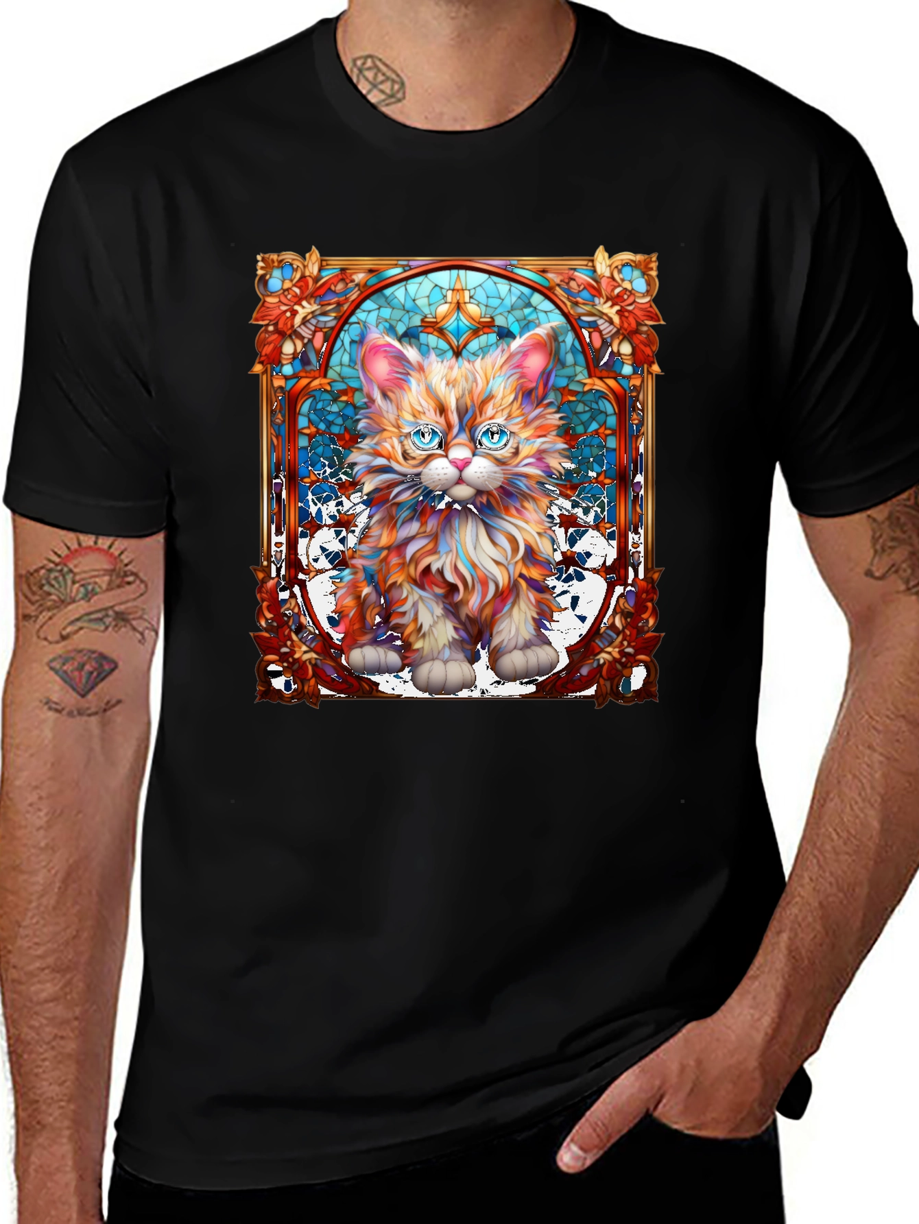 Stained Glass Cat Graphic Tee