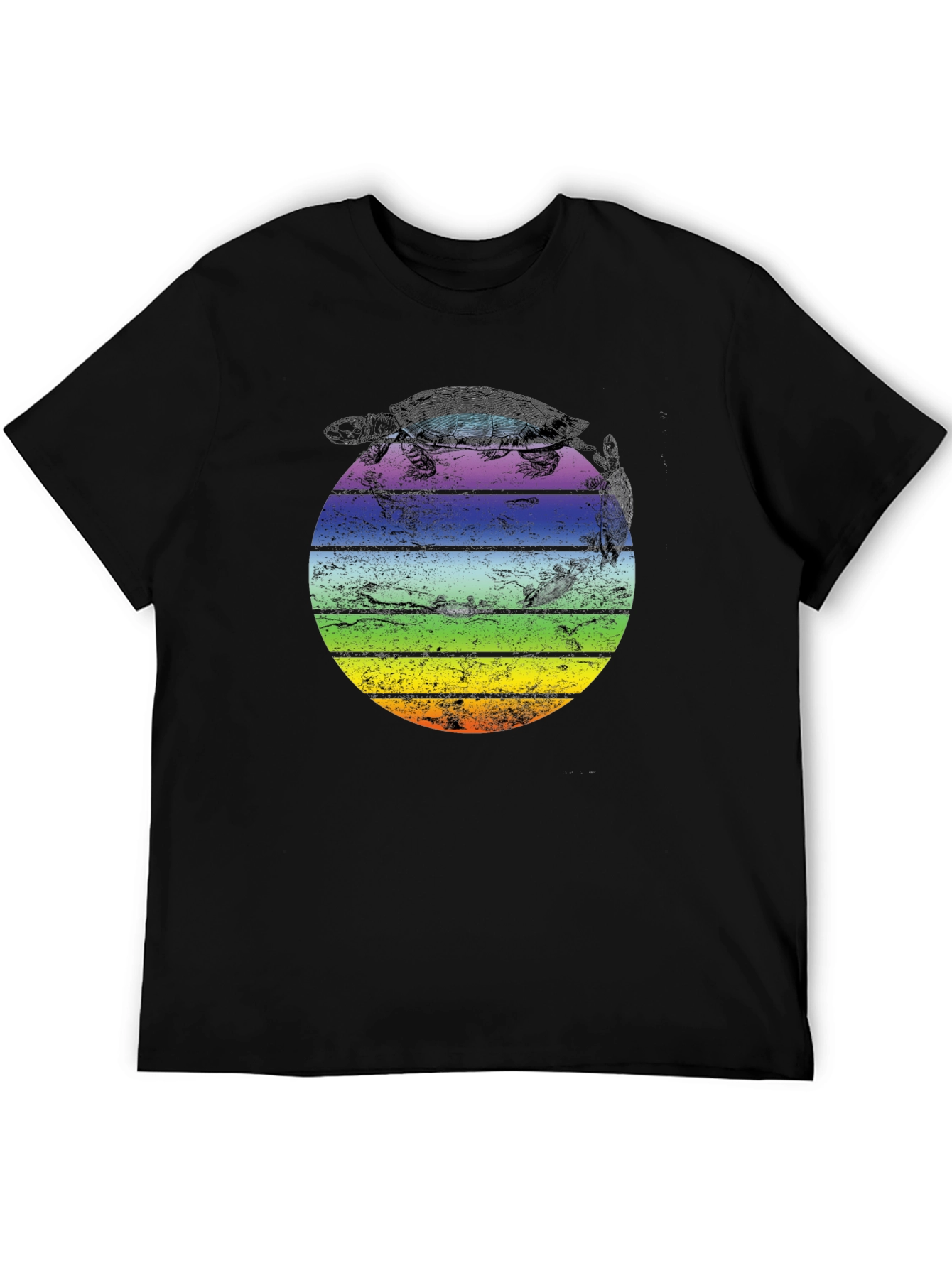 Retro Turtle Sunset Graphic T-Shirt - Unisex Black Tee