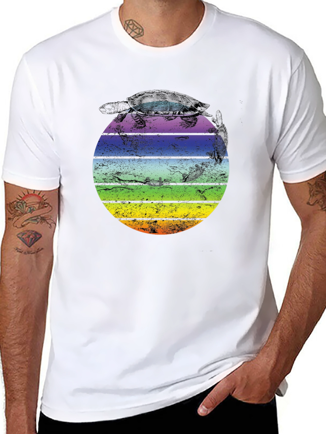 Retro Turtle Sunset Graphic T-Shirt - Unisex Black Tee
