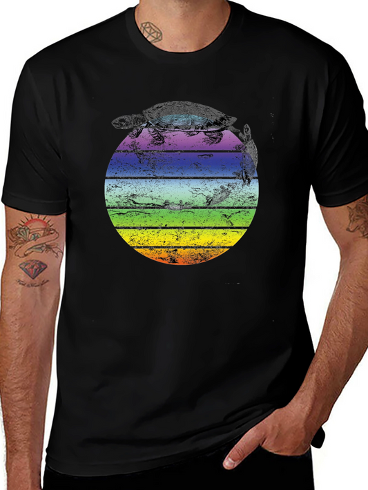 Retro Turtle Sunset Graphic T-Shirt - Unisex Black Tee