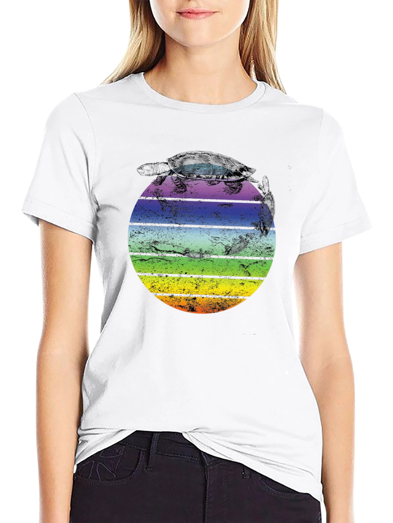 Retro Turtle Sunset Graphic T-Shirt - Unisex Black Tee