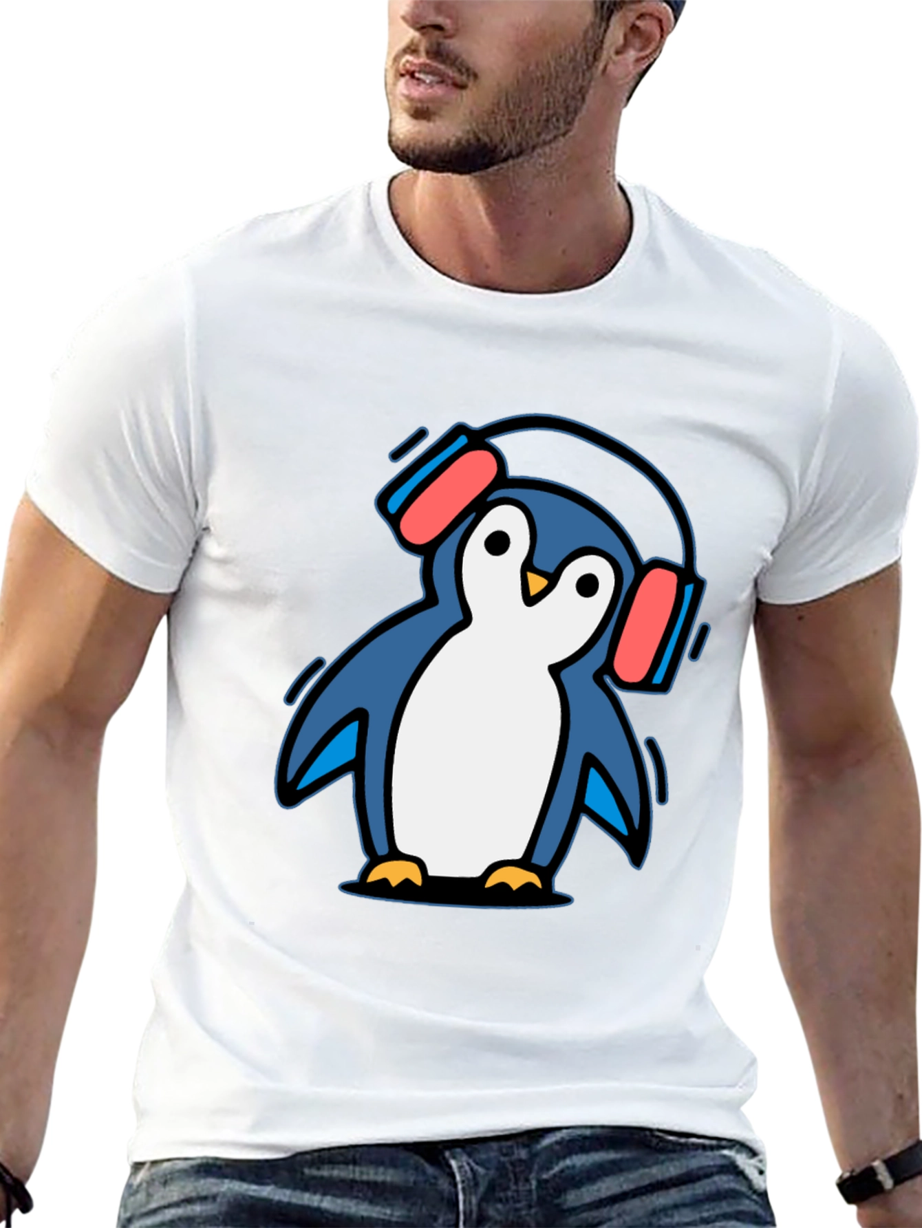 Penguin Headphone T-Shirt - Cool Graphic Tee