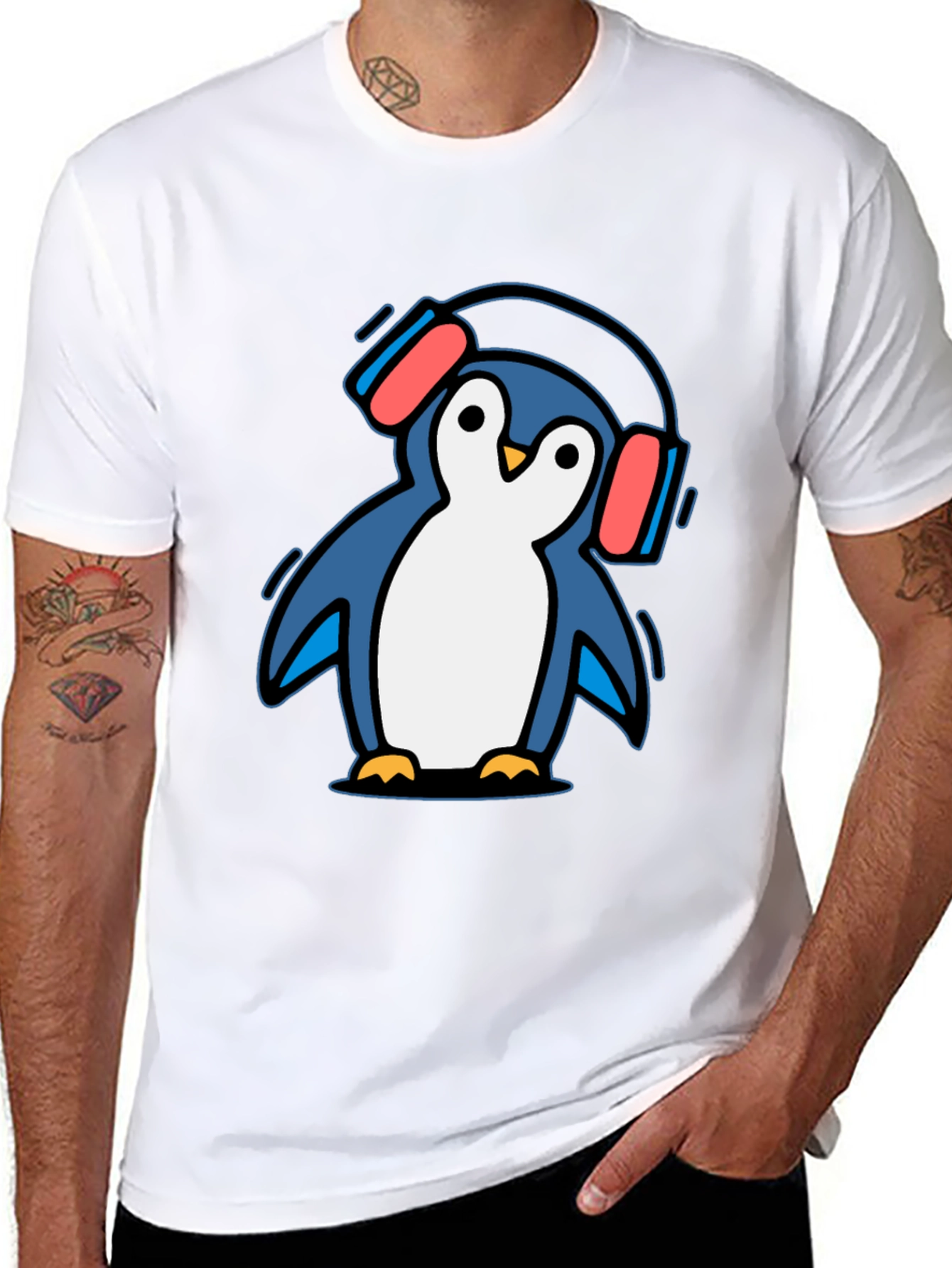 Penguin Headphone T-Shirt - Cool Graphic Tee