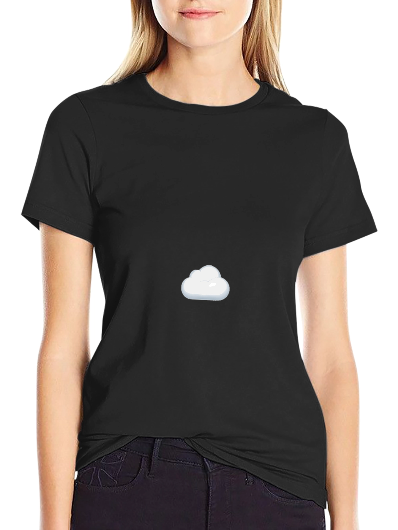 Mens Black Cotton T-Shirt with Cloud Design
