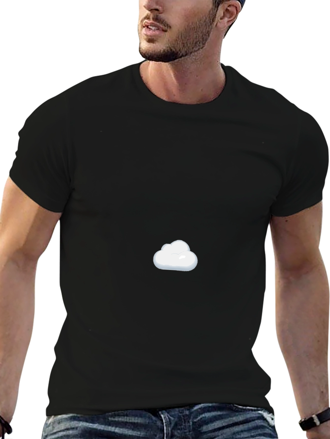 Mens Black Cotton T-Shirt with Cloud Design