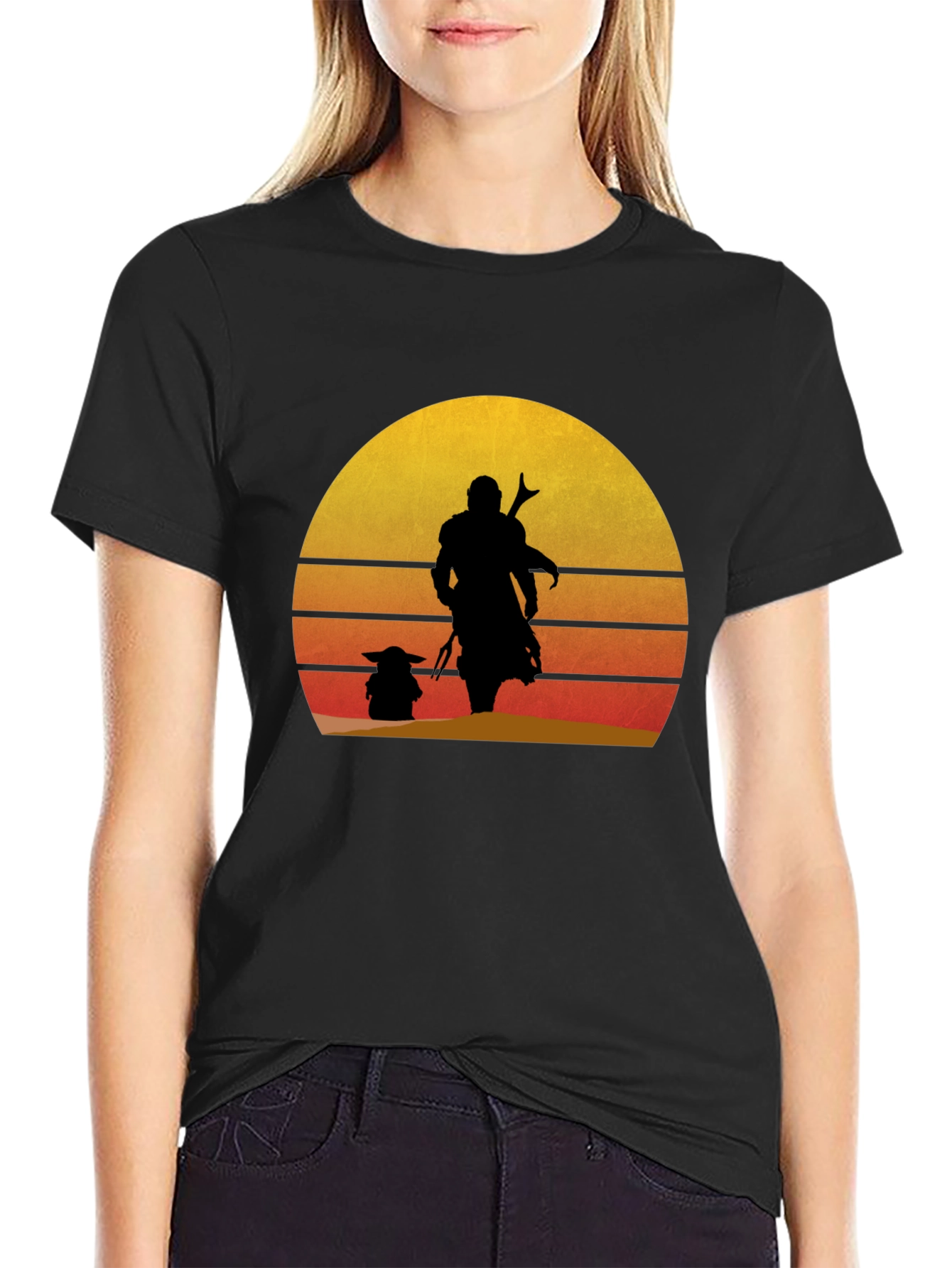 Mando & Grogu Sunset Graphic Tee - Black