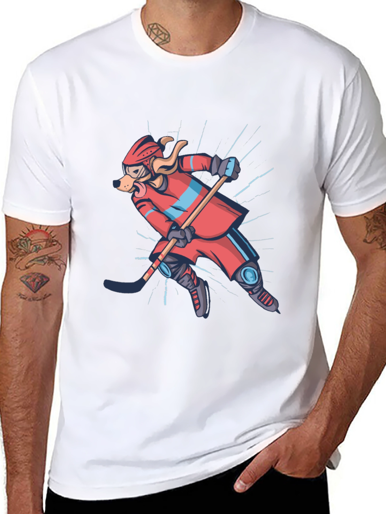 Dog Hockey Player Graphic T-Shirt