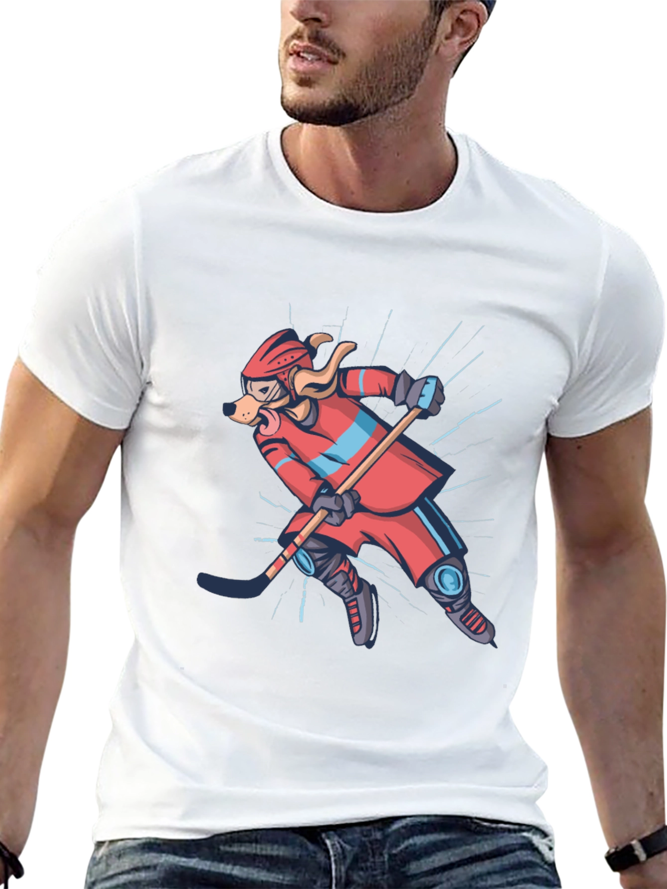 Dog Hockey Player Graphic T-Shirt