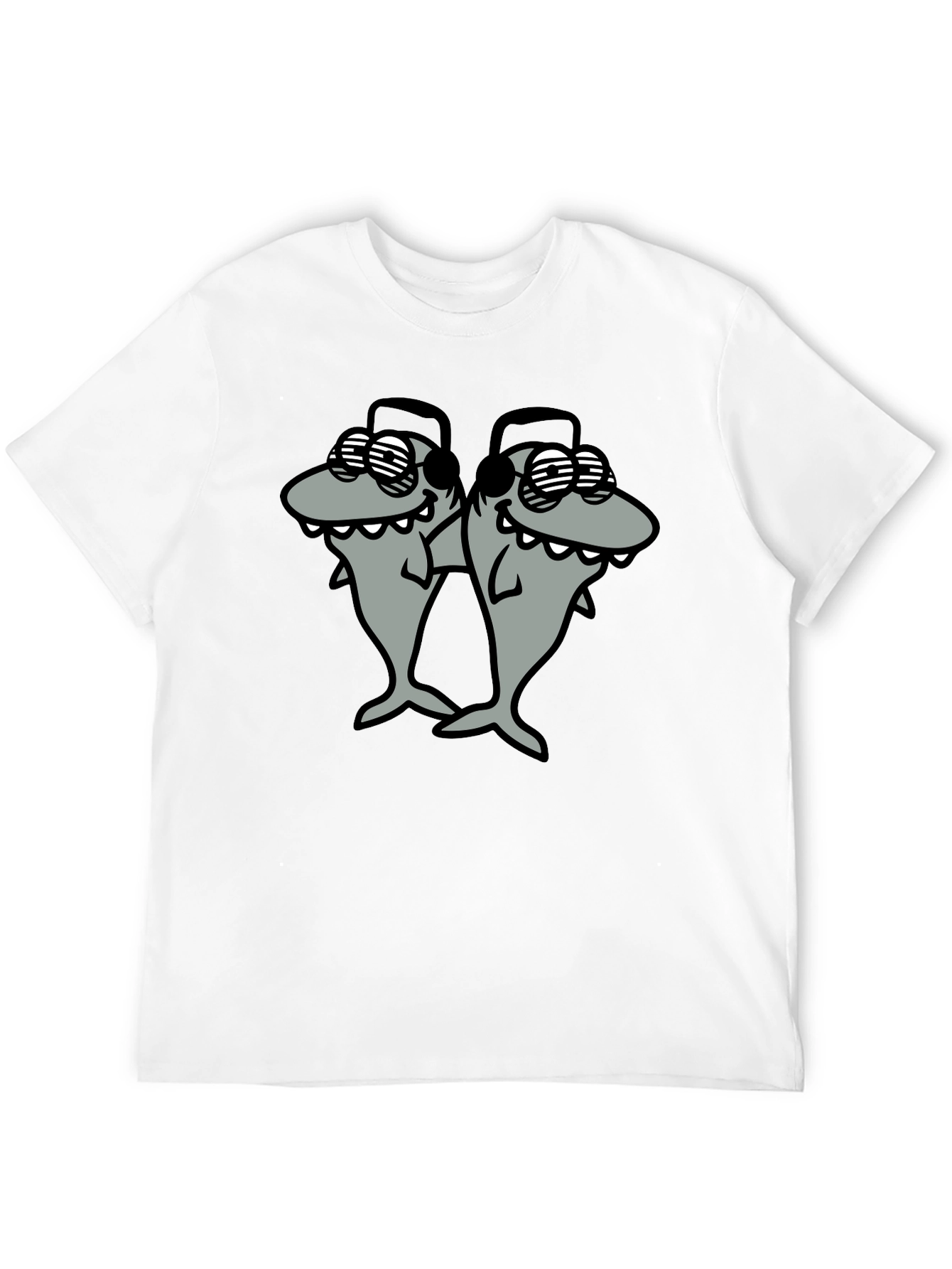 Shark DJ Black T-Shirt - Cool Cartoon Graphic Tee