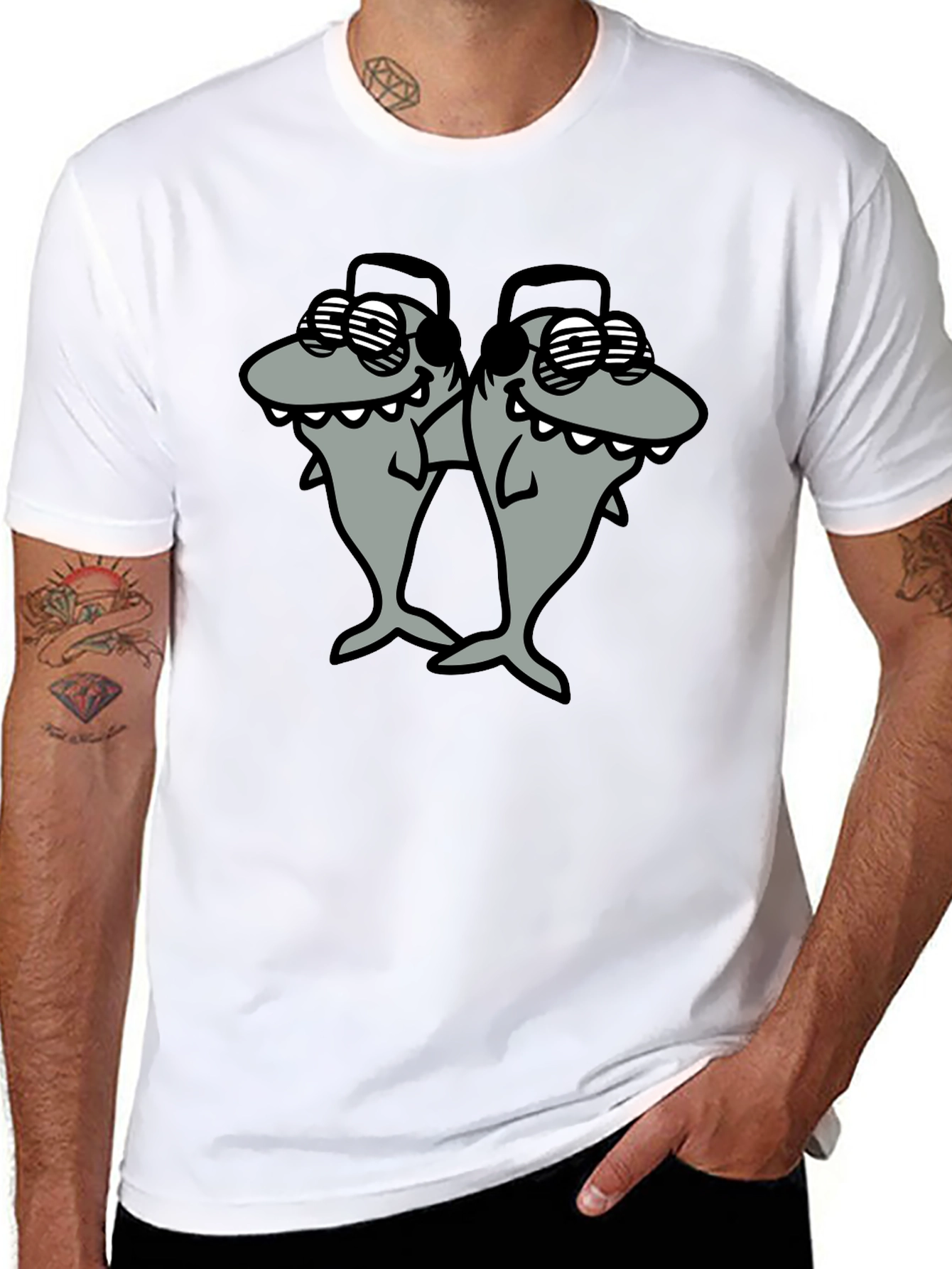 Shark DJ Black T-Shirt - Cool Cartoon Graphic Tee
