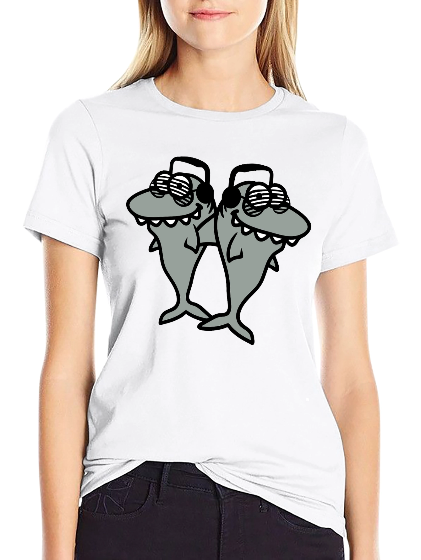Shark DJ Black T-Shirt - Cool Cartoon Graphic Tee