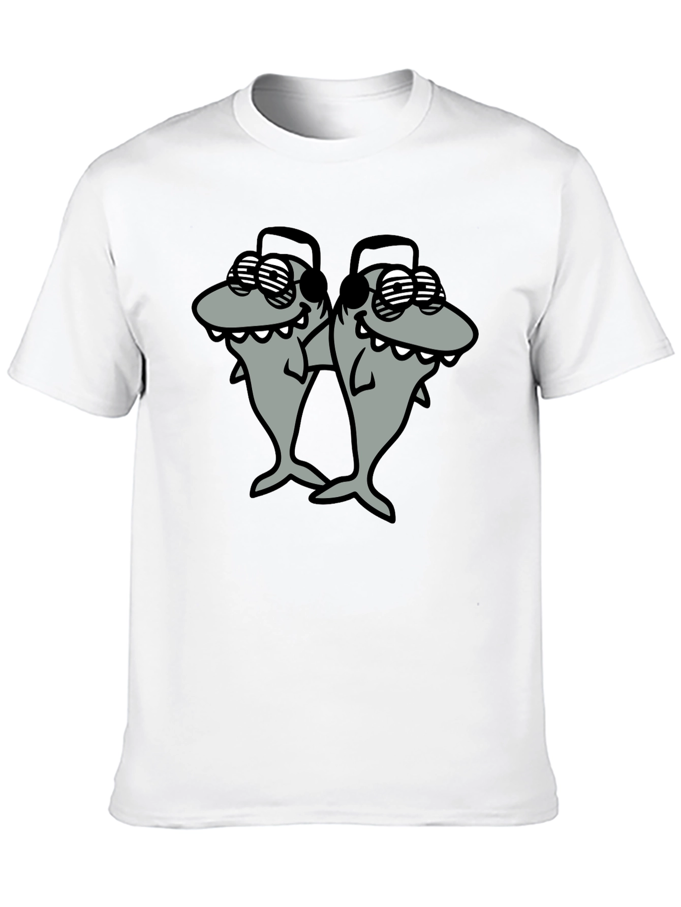 Shark DJ Black T-Shirt - Cool Cartoon Graphic Tee