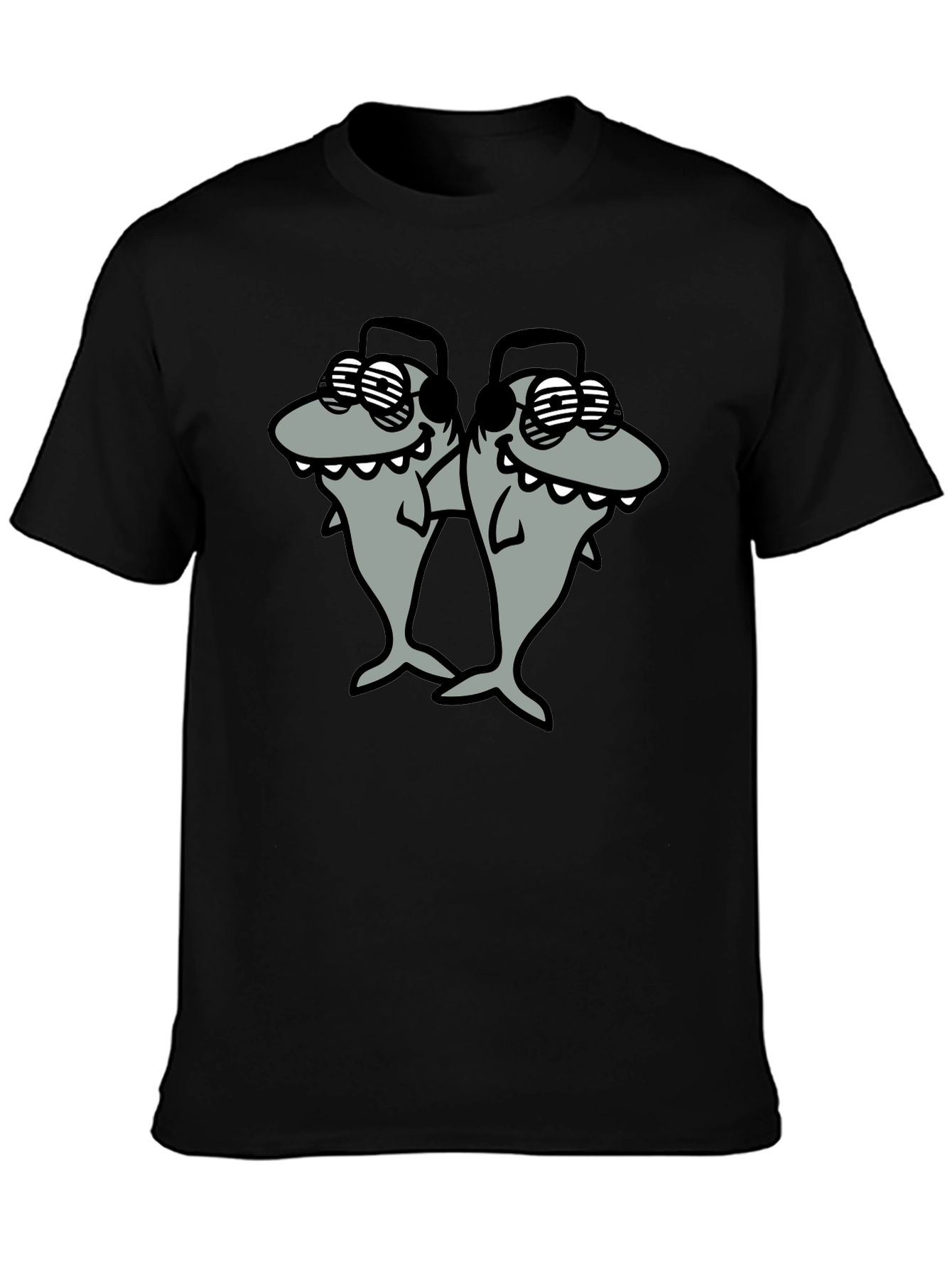 Shark DJ Black T-Shirt - Cool Cartoon Graphic Tee