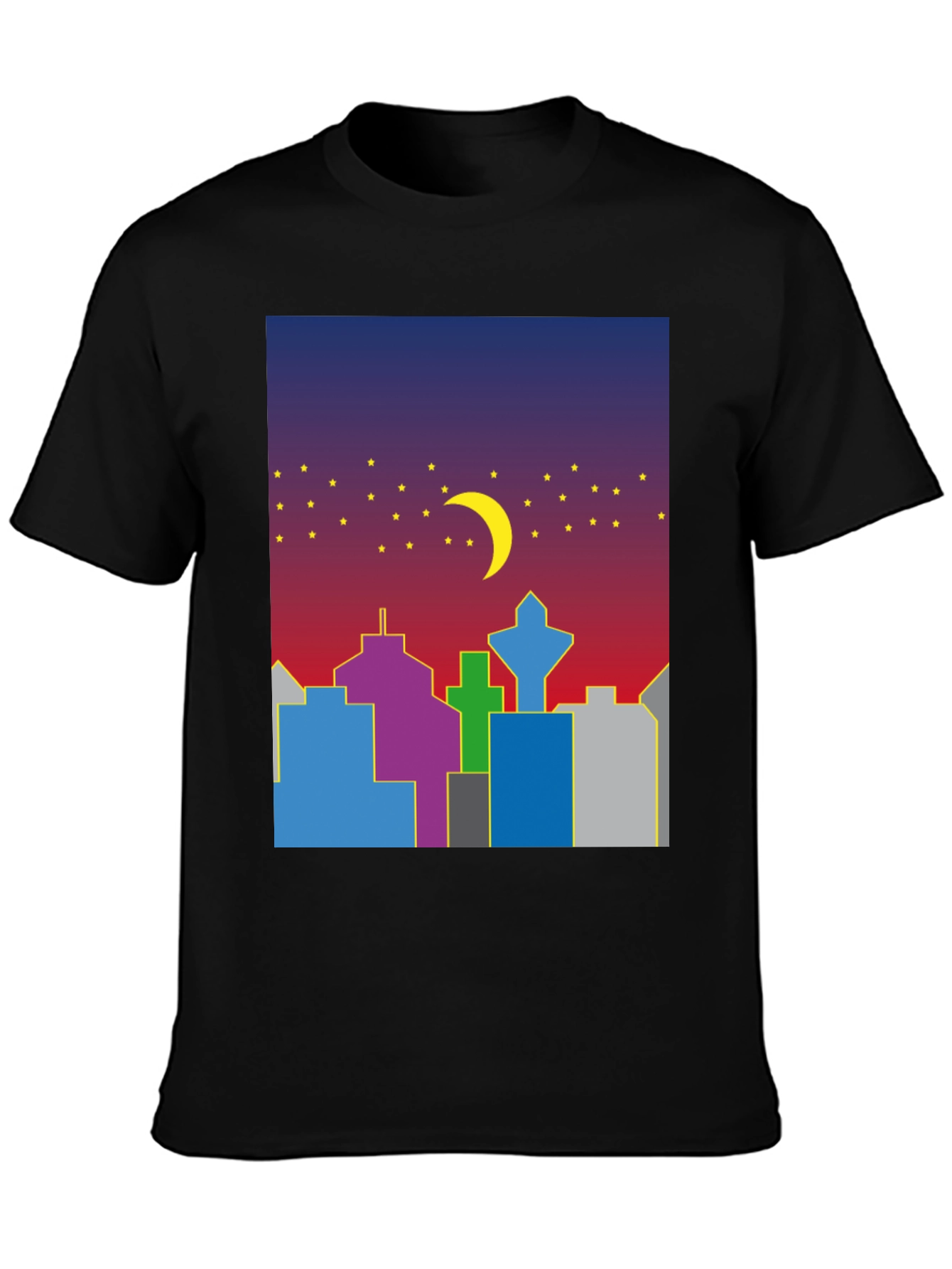 Cityscape Moon Graphic Tee - Cool Night Sky Design