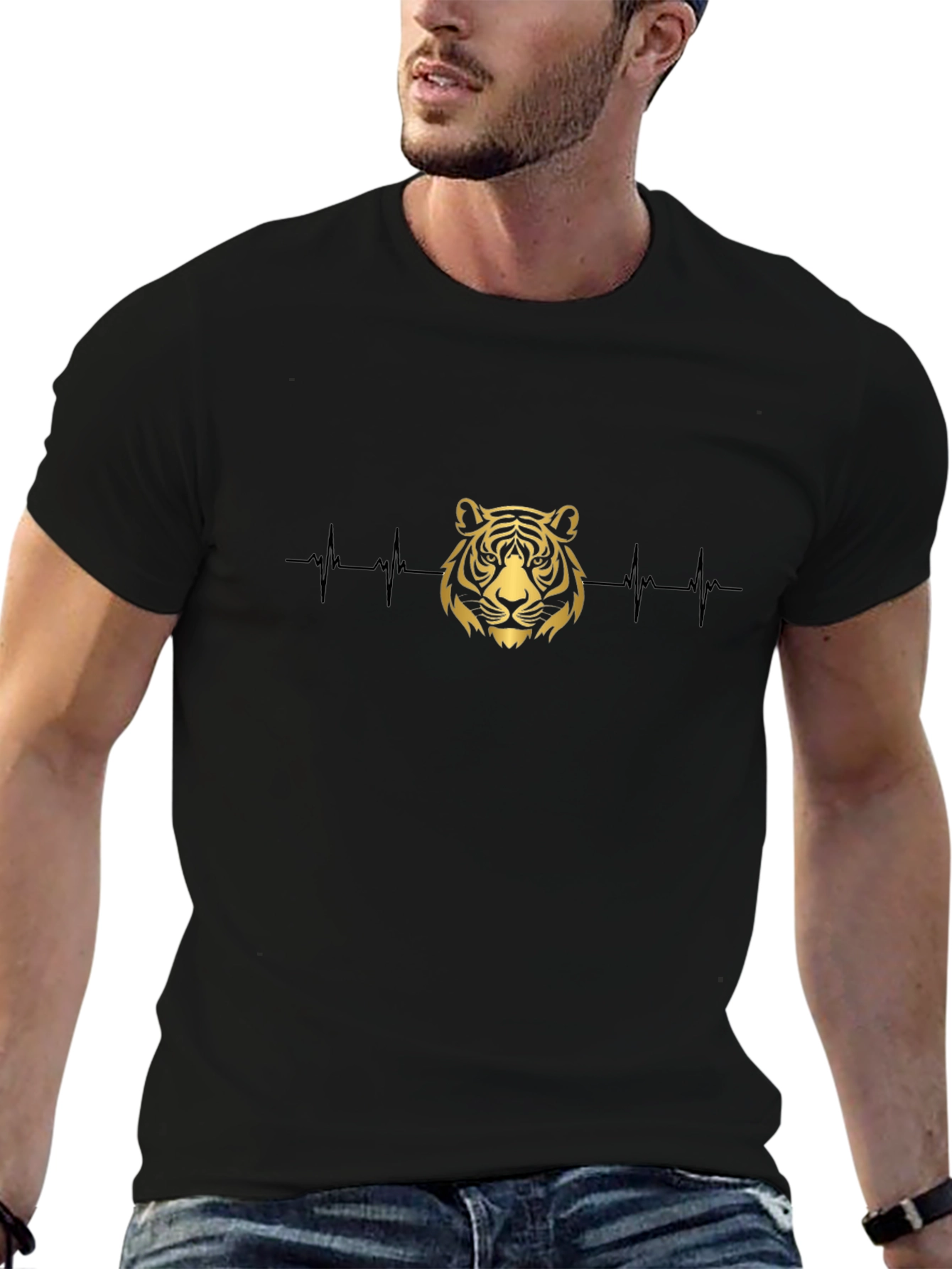 Tiger Heartbeat Graphic Tee - Black Cotton T-Shirt