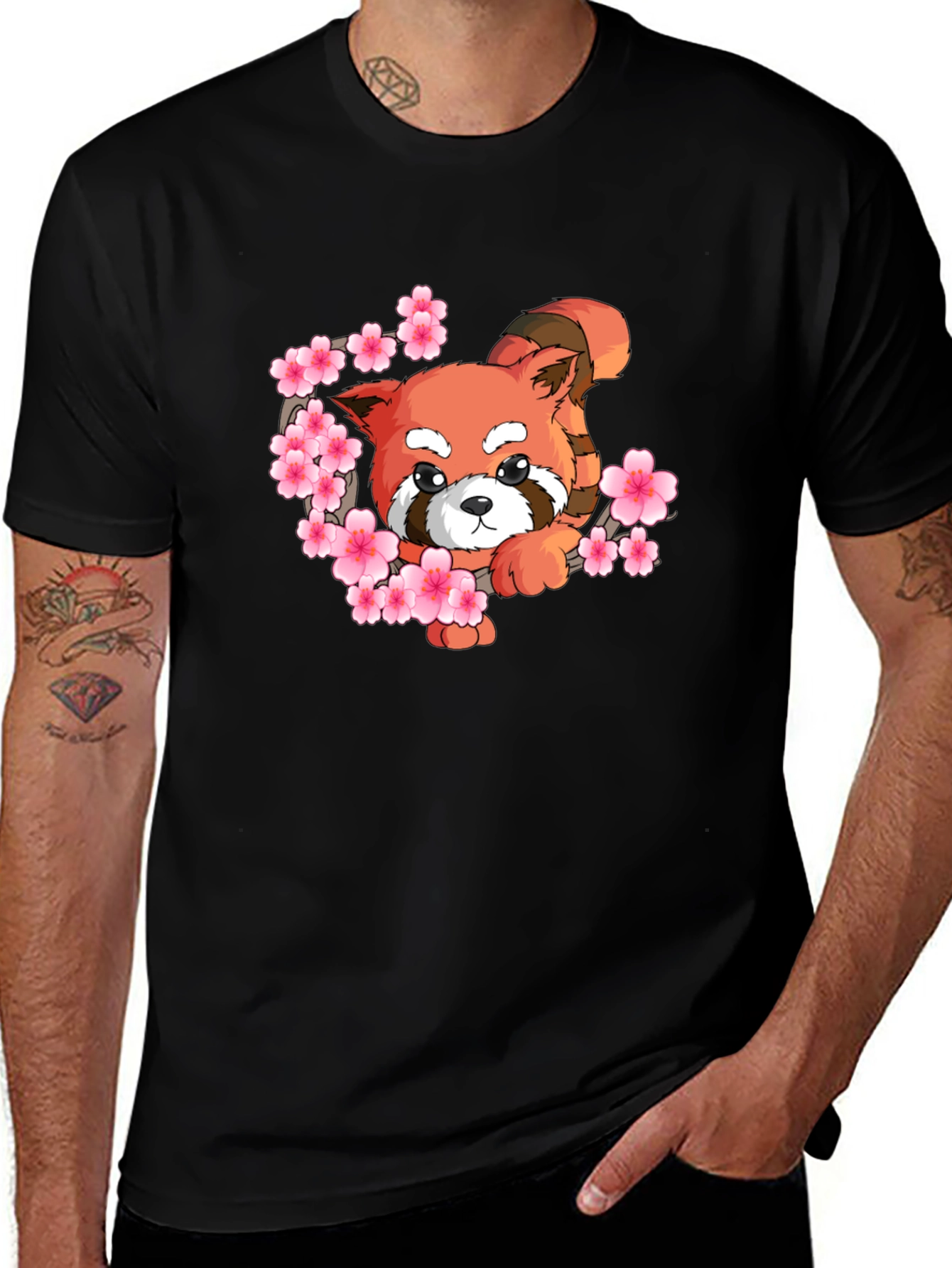 Cute Red Panda Blossom Graphic Tee