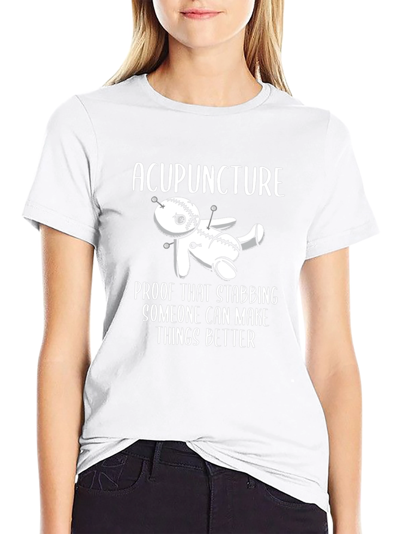 Acupuncture Stabbing Voodoo Doll Funny Black T-Shirt