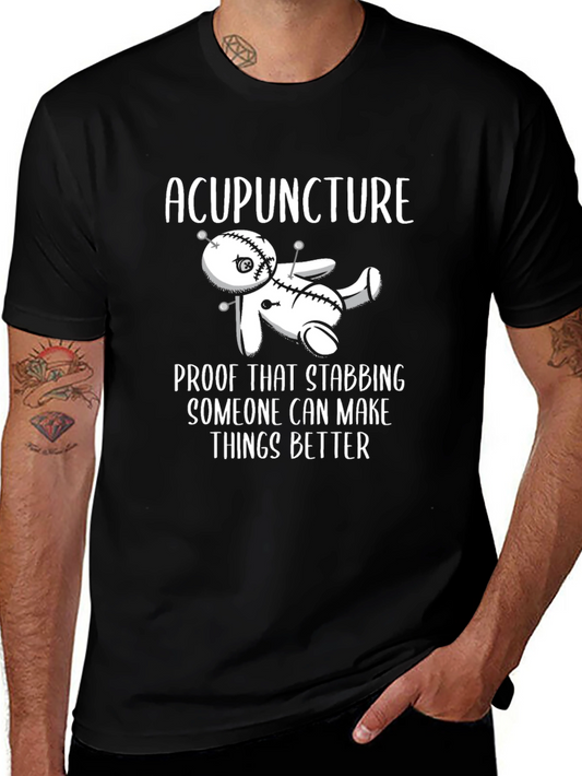 Acupuncture Stabbing Voodoo Doll Funny Black T-Shirt