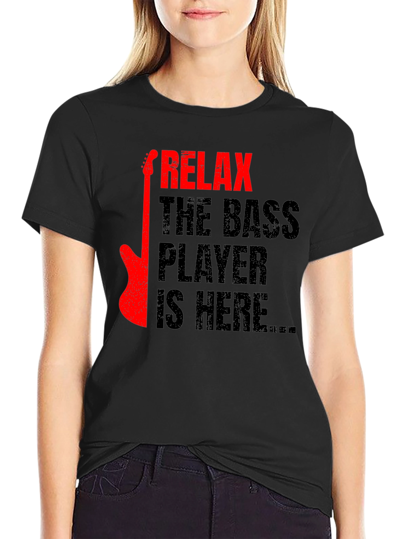 Relax Bass Player Graphic Tee - Black Cotton T-Shirt