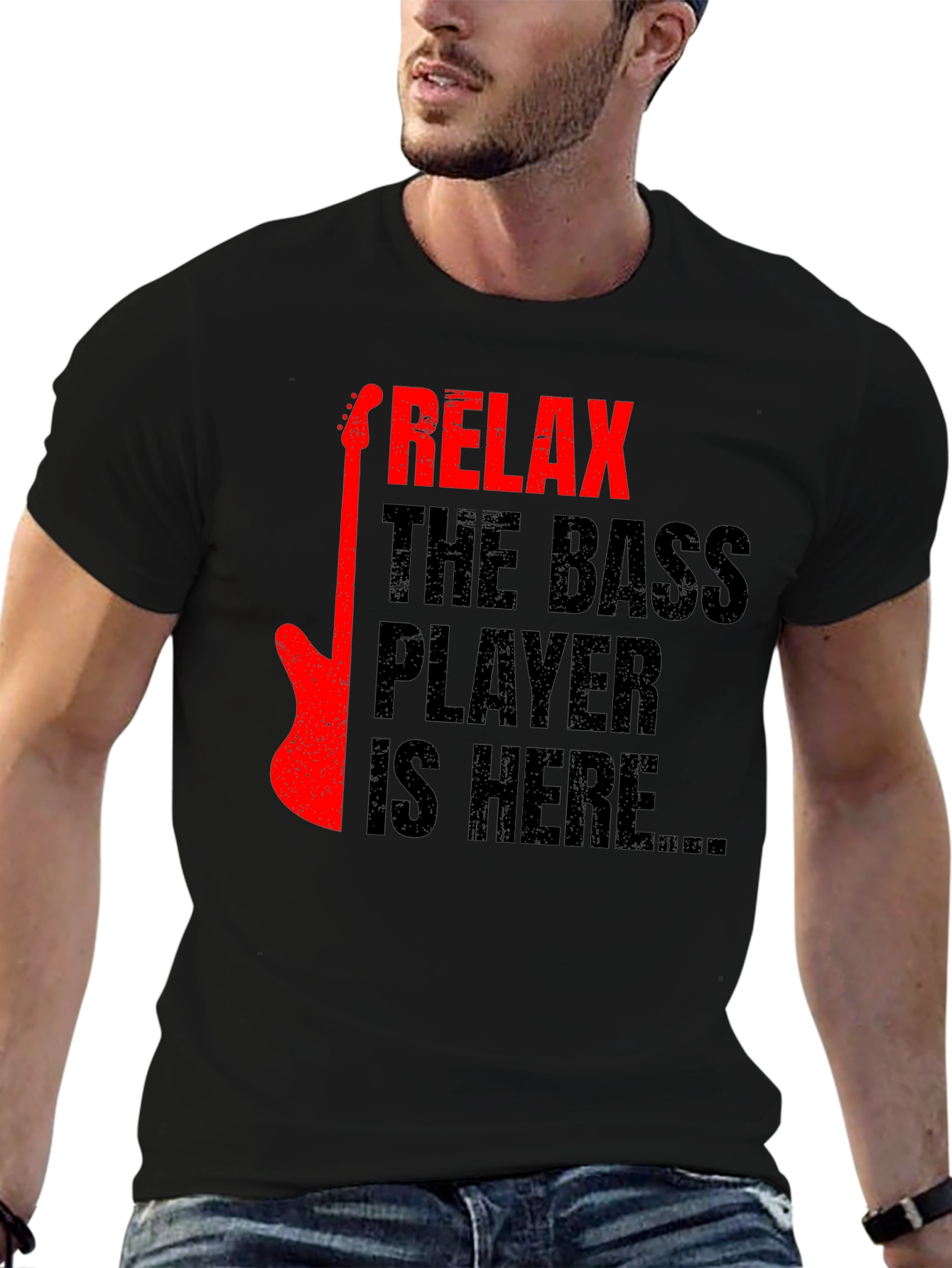 Relax Bass Player Graphic Tee - Black Cotton T-Shirt