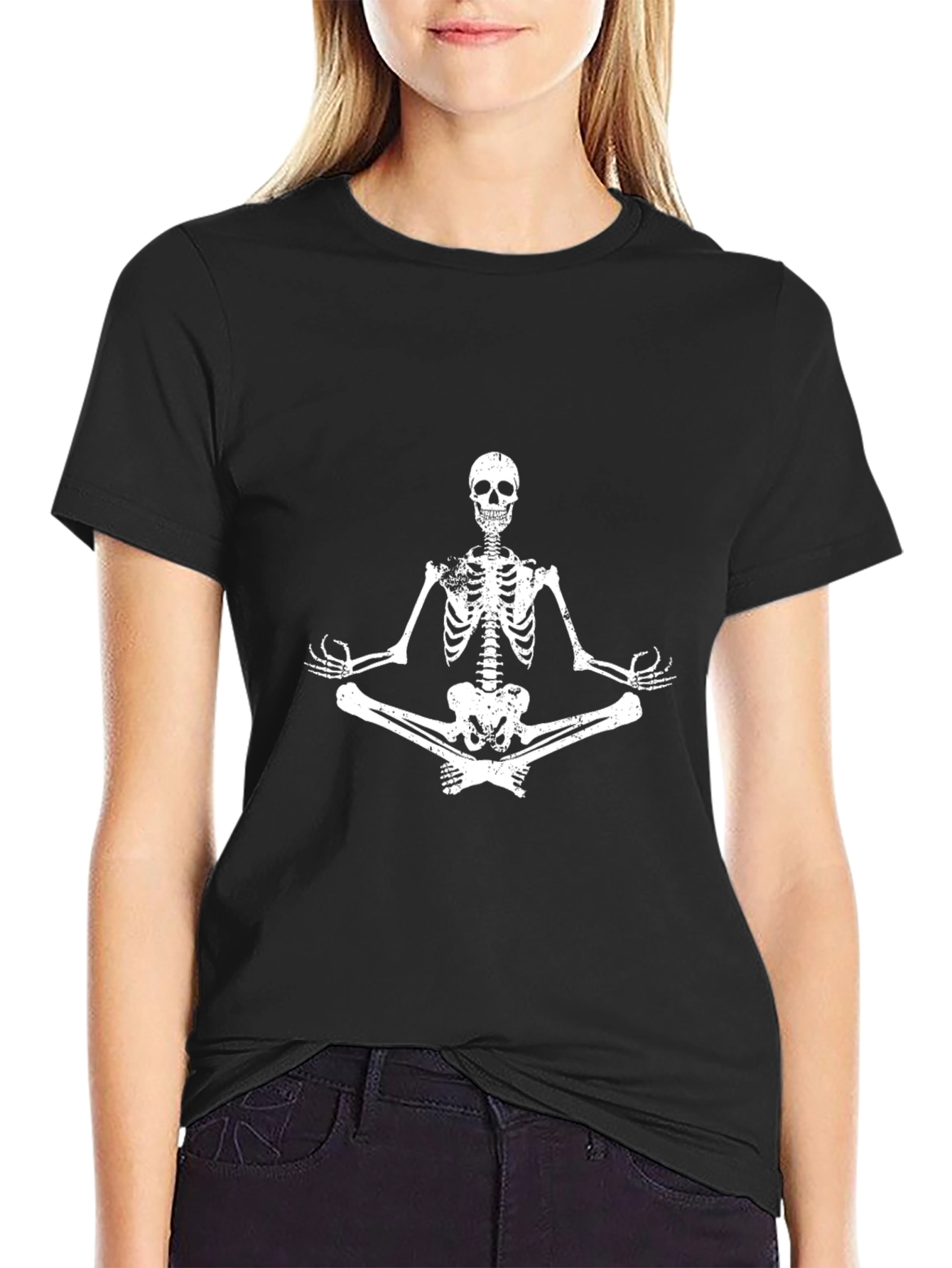 Meditating Skeleton Graphic Tee - Black