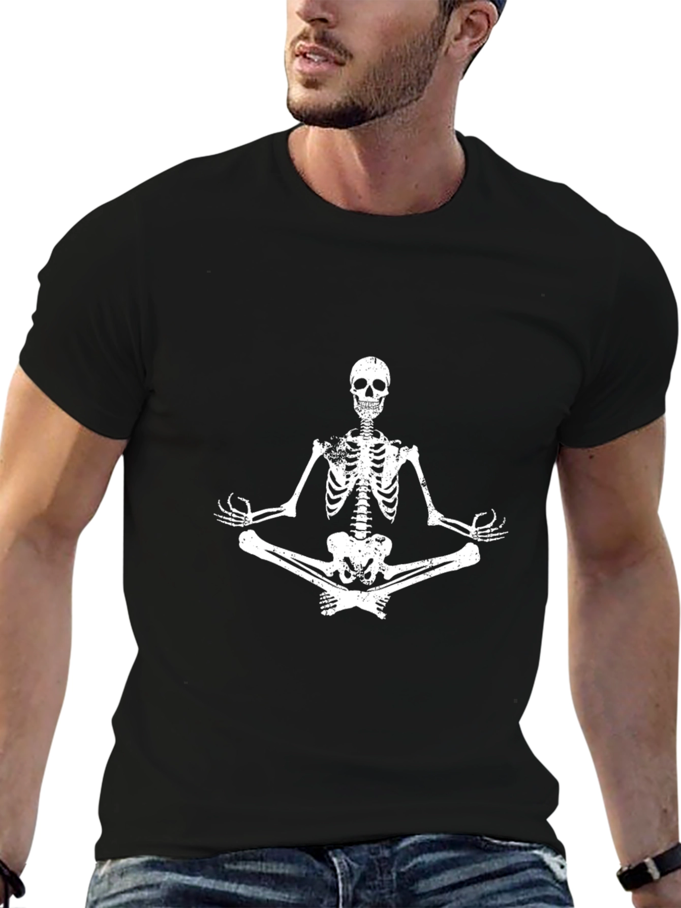 Meditating Skeleton Graphic Tee - Black