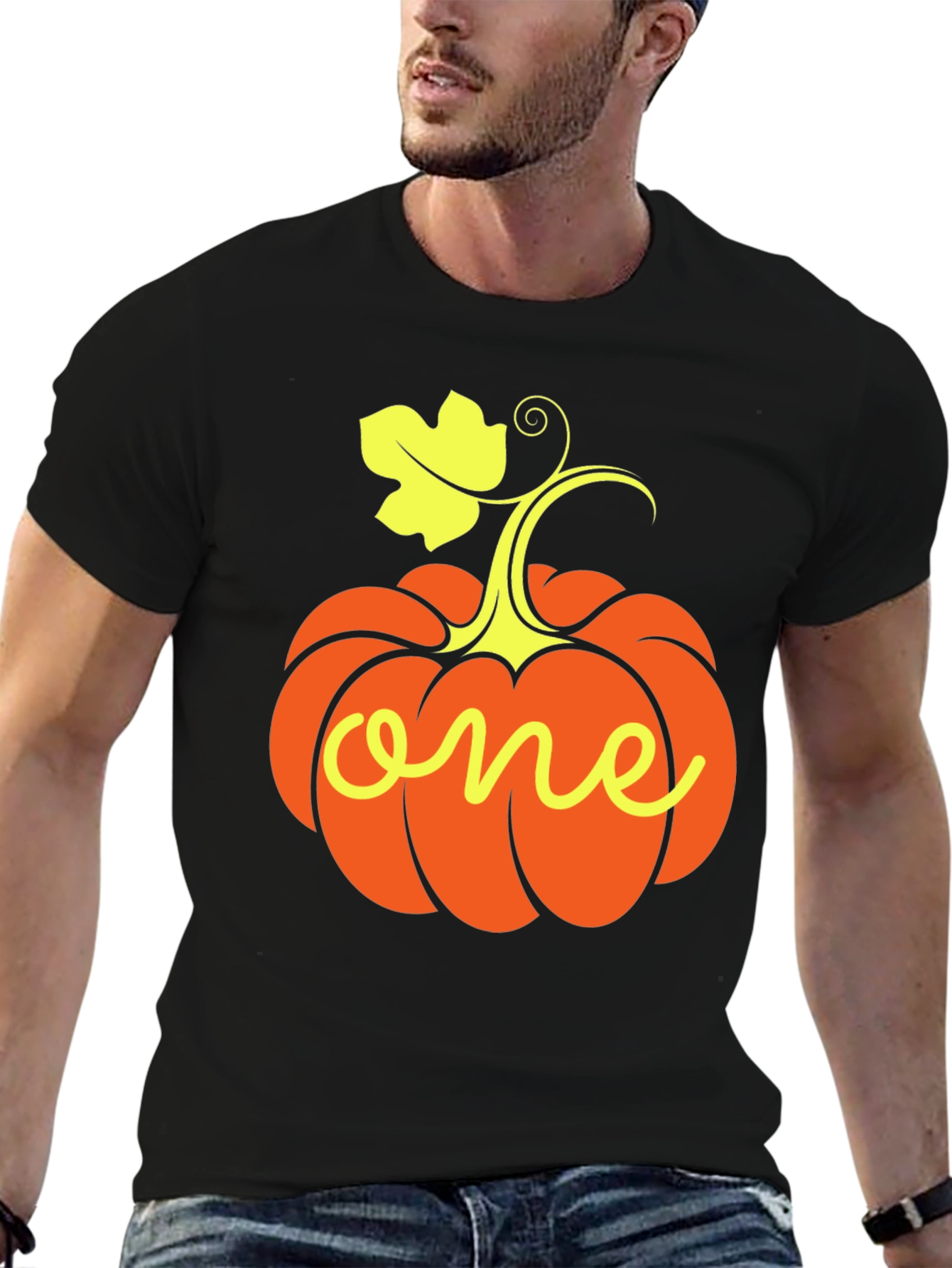 One Pumpkin Halloween Black T-Shirt