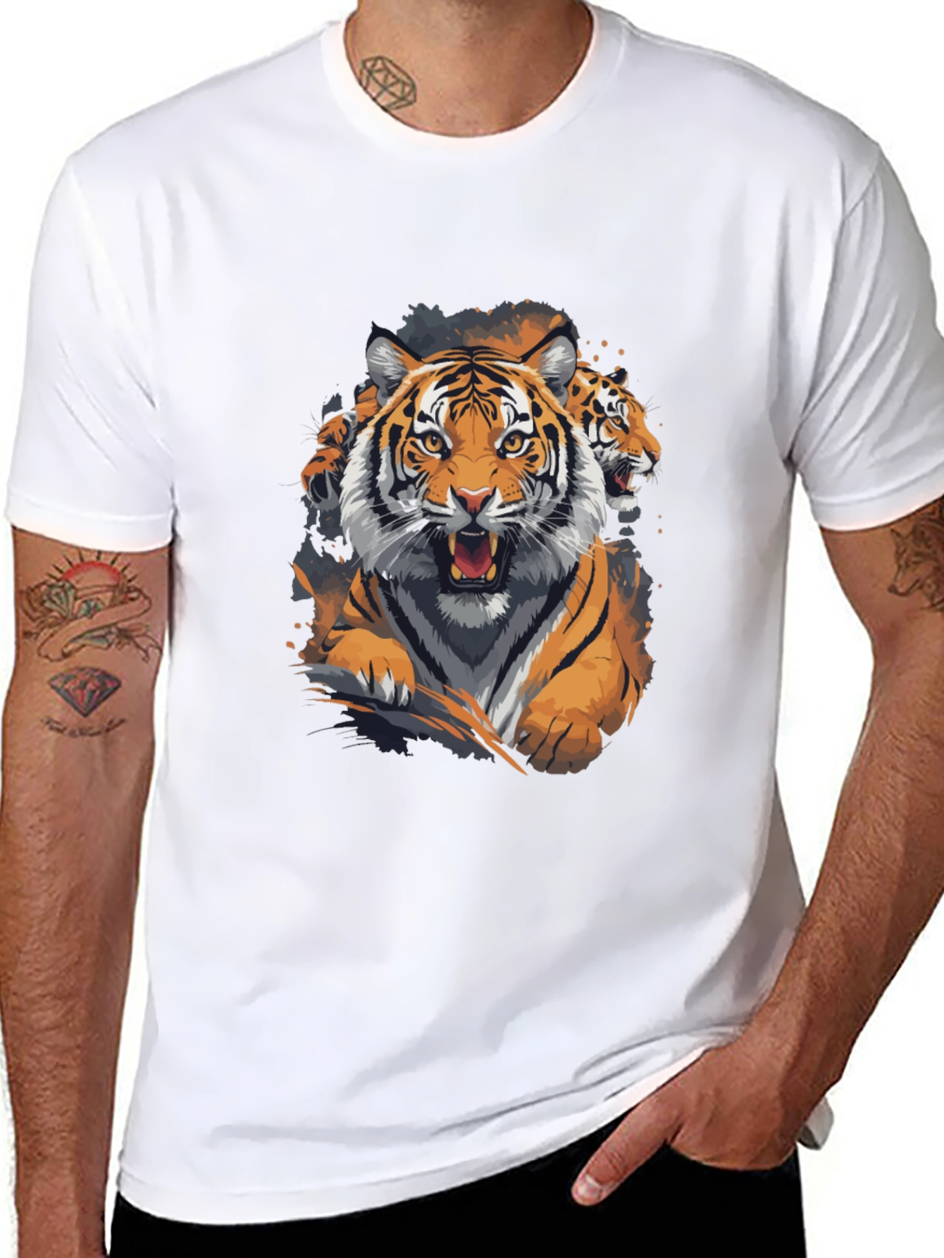 Tiger Graphic Print Crew Neck T-Shirt