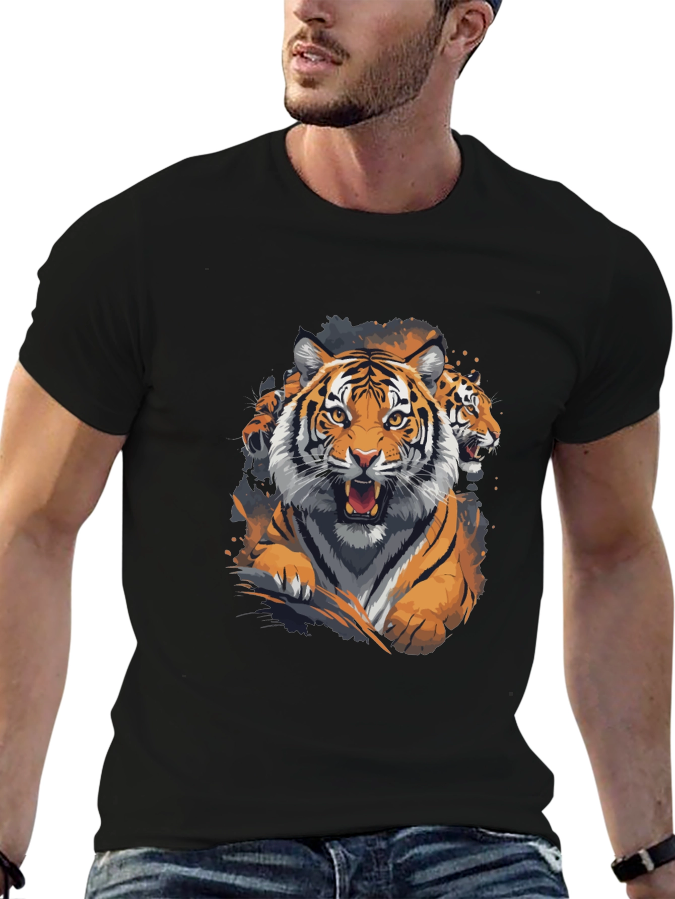 Tiger Graphic Print Crew Neck T-Shirt