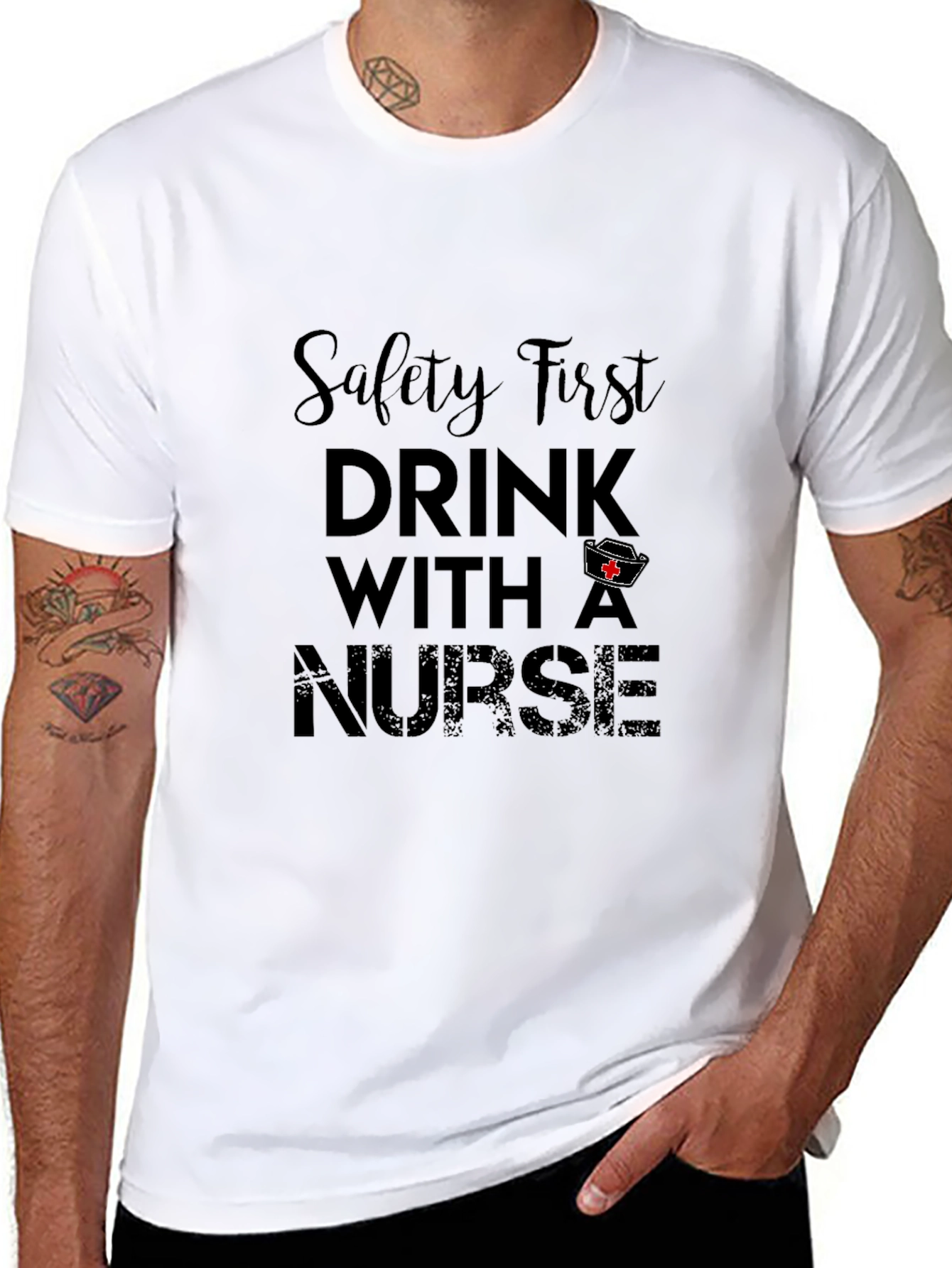 Safety First Drink With A Nurse Black Tee