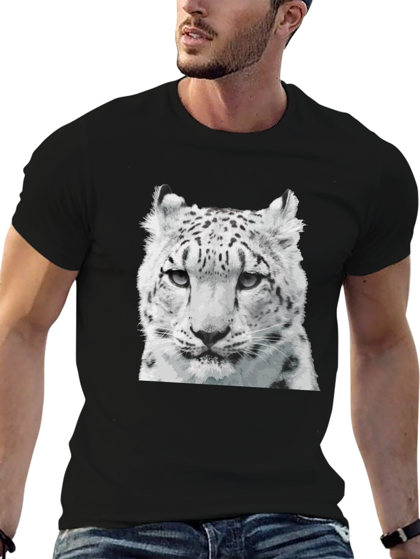 Snow Leopard Graphic Tee - Cool Cat Shirt