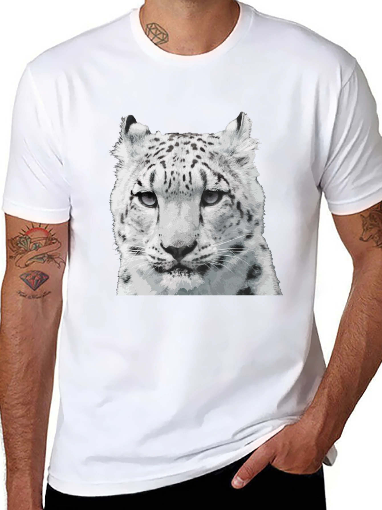 Snow Leopard Graphic Tee - Cool Cat Shirt