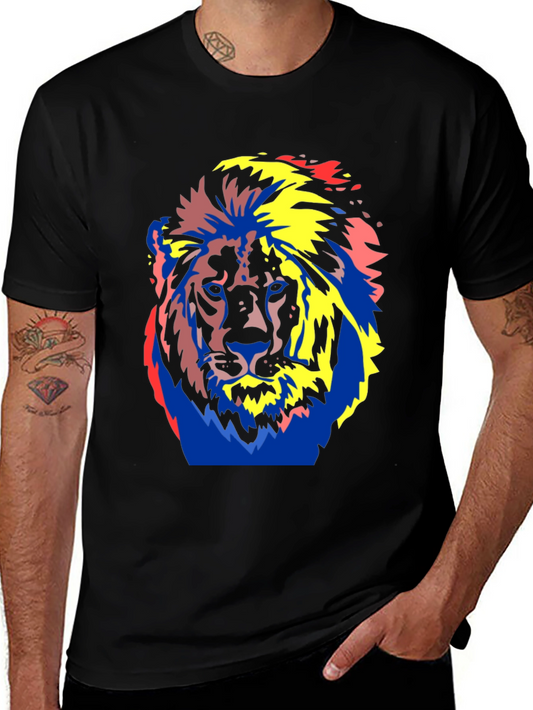 Bold Lion Graphic Tee - Black Cotton T-Shirt