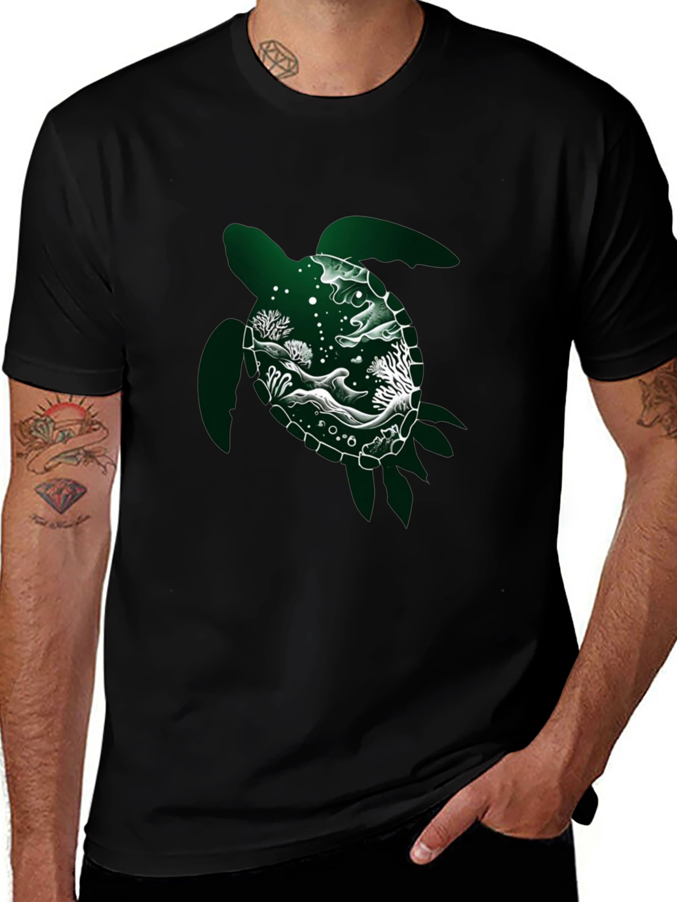 Sea Turtle Graphic Tee - Black Cotton Shirt