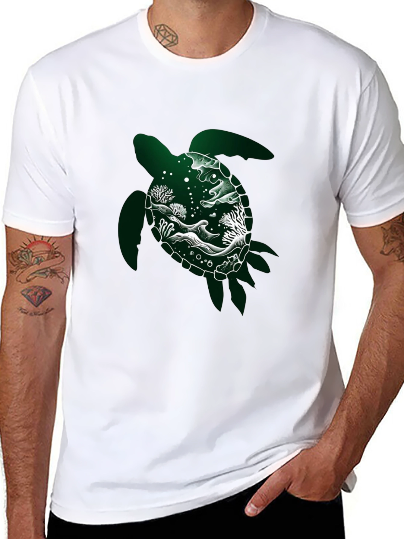 Sea Turtle Graphic Tee - Black Cotton Shirt