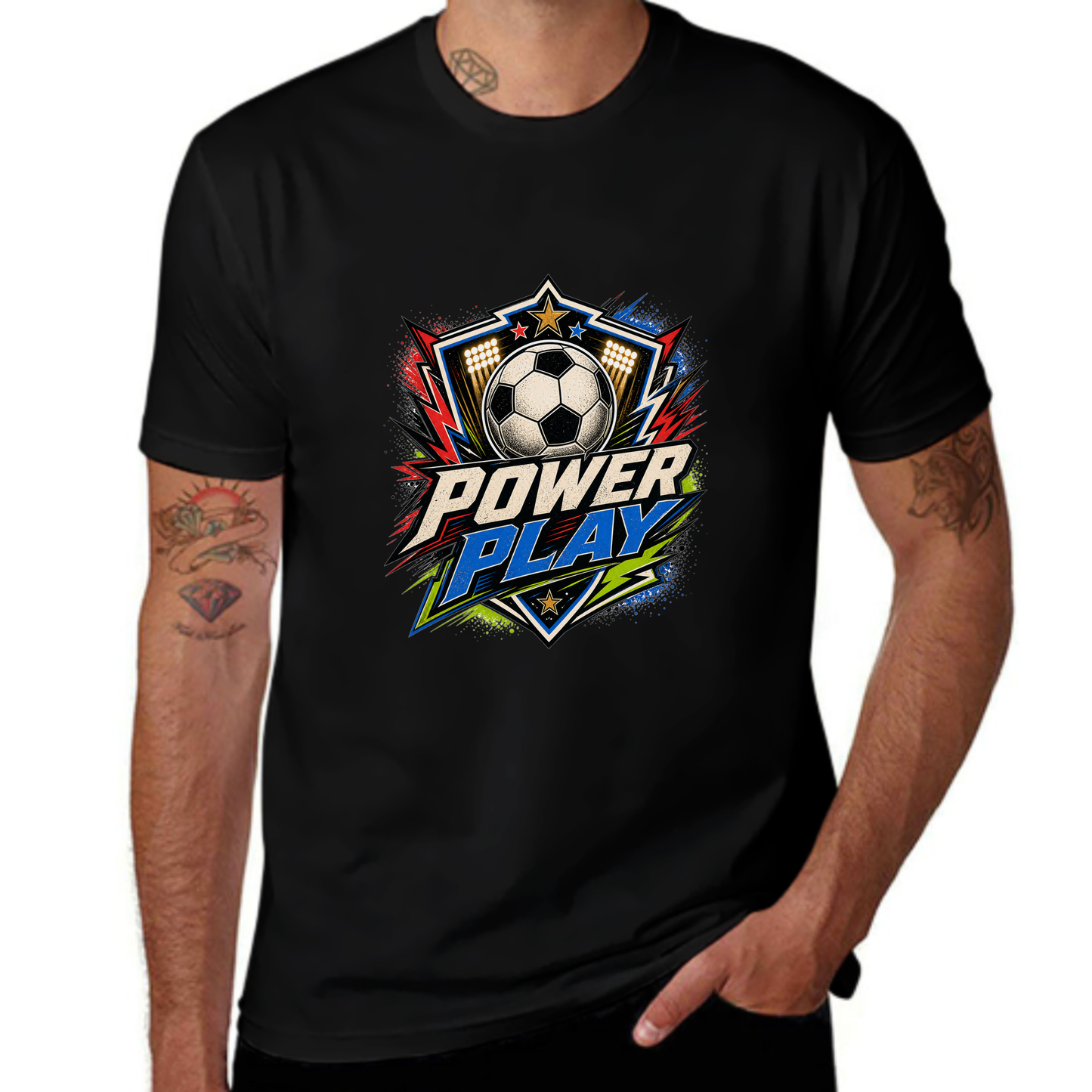 New Arrival Power Play Soccer Badge Tee