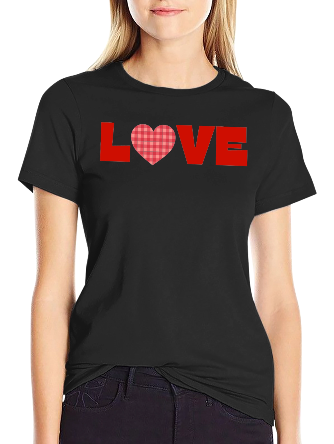 Love Heart Plaid Graphic Tee