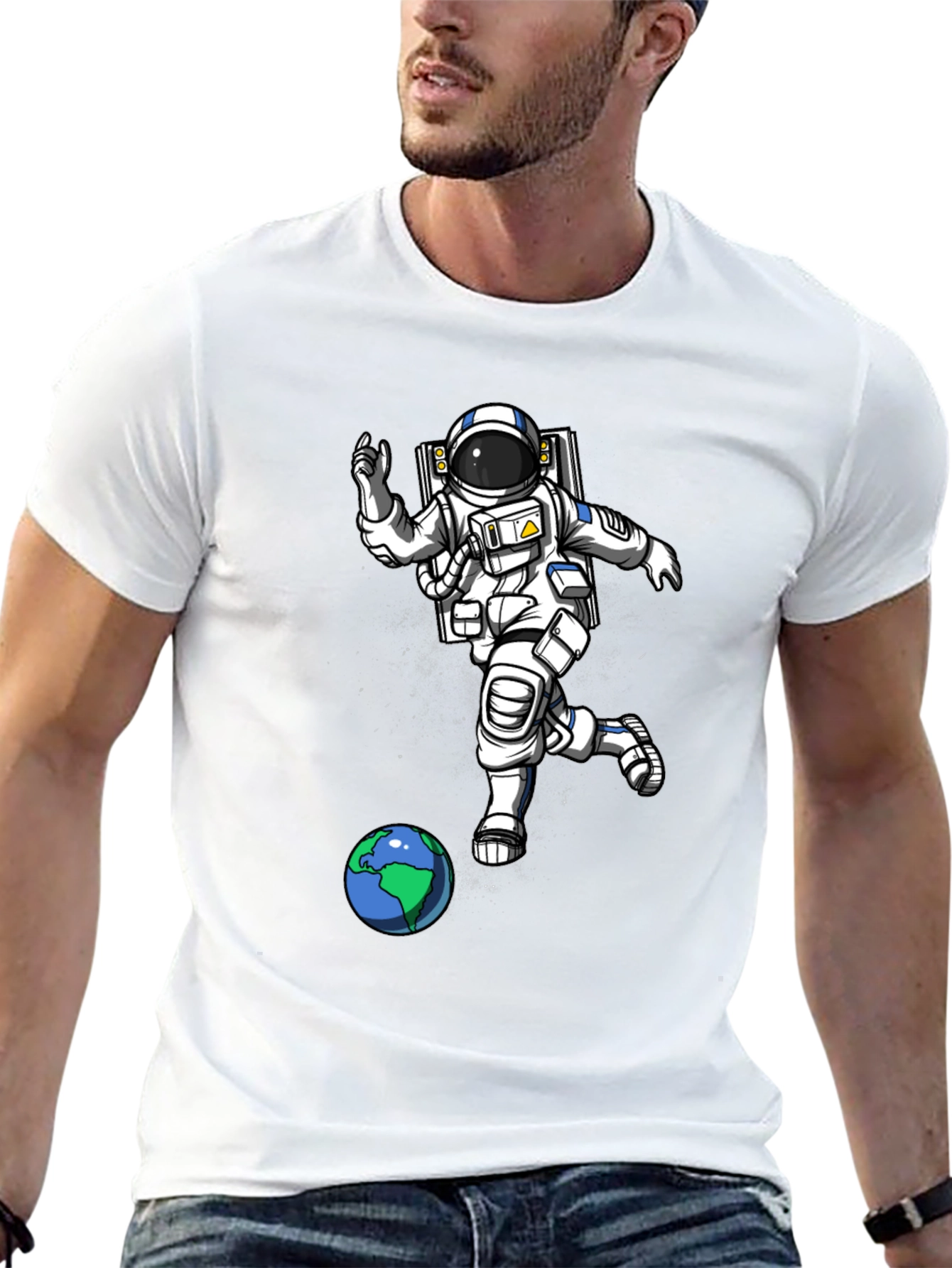 Astronaut Kicking Earth Black T-Shirt